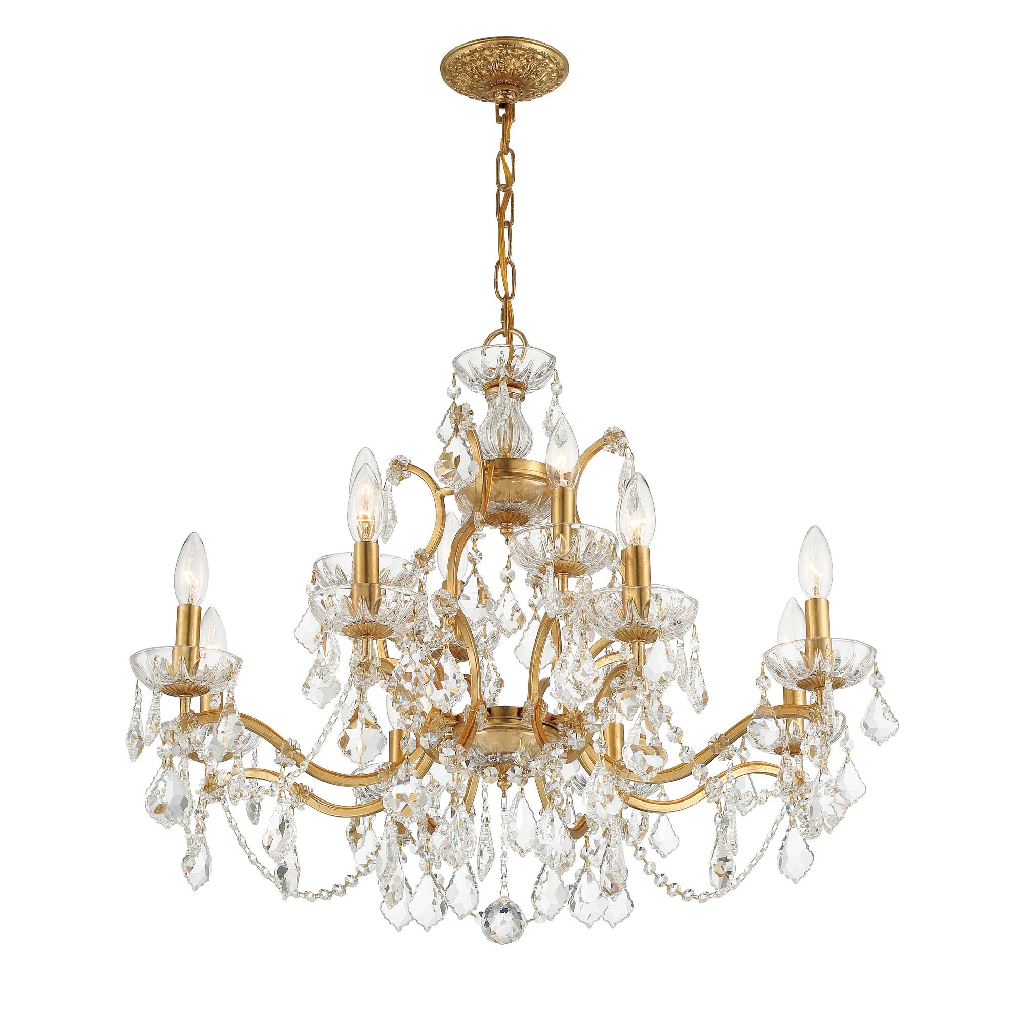 Filmore 12 Light Hand Cut Crystal Antique Gold Chandelier Hand Cut Crystal 29"W x 24"H x 29"D