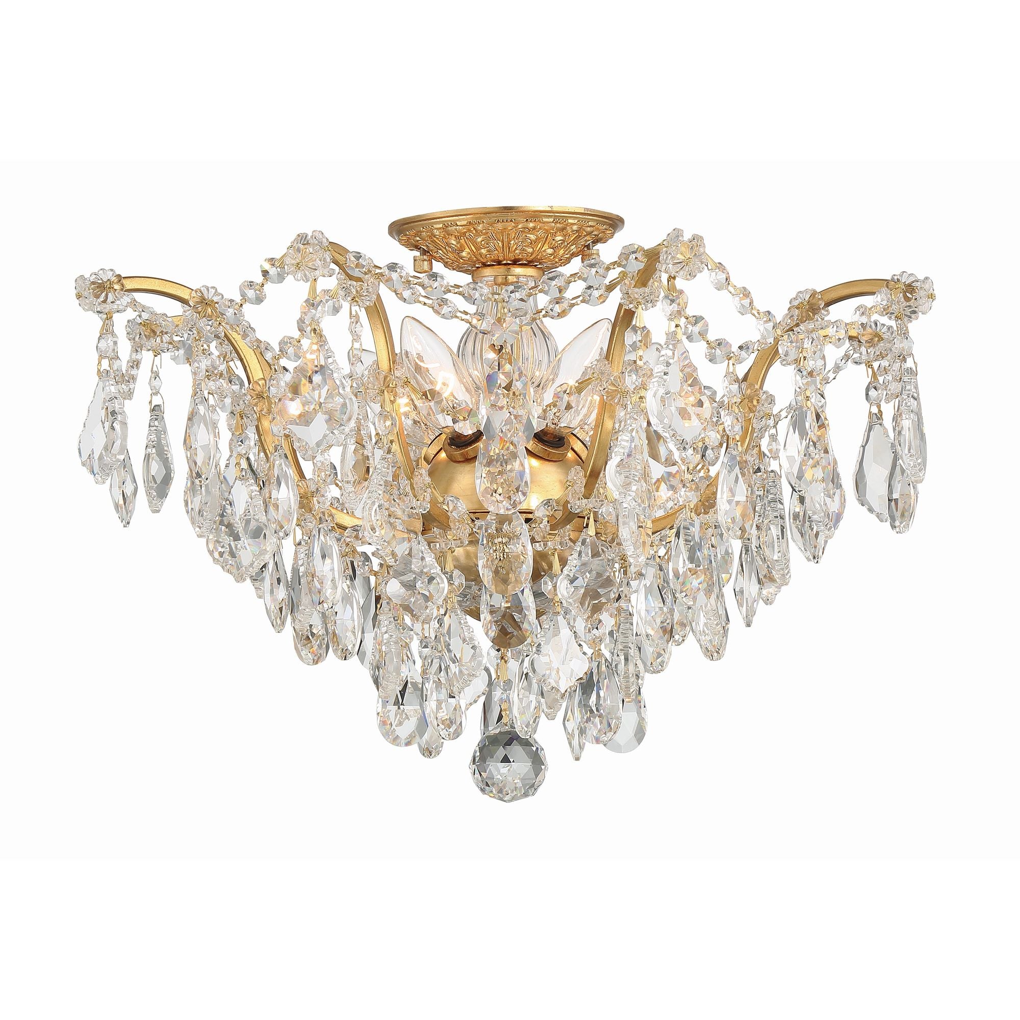 Filmore 19'' Hand Cut Crystal Antique Gold Semi Flush Mount Gold 19"W x 11.5"H x 19"D
