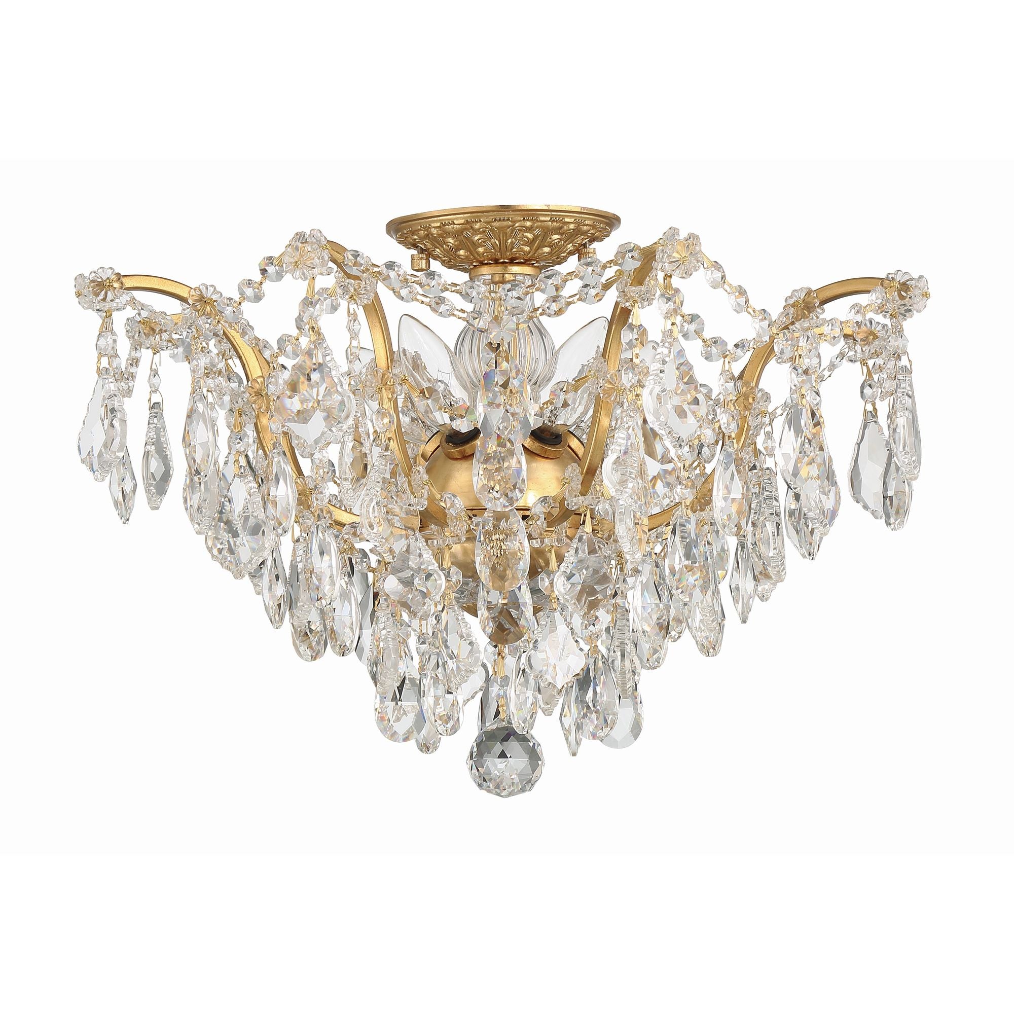 Filmore 19'' Hand Cut Crystal Antique Gold Semi Flush Mount Gold 19"W x 11.5"H x 19"D