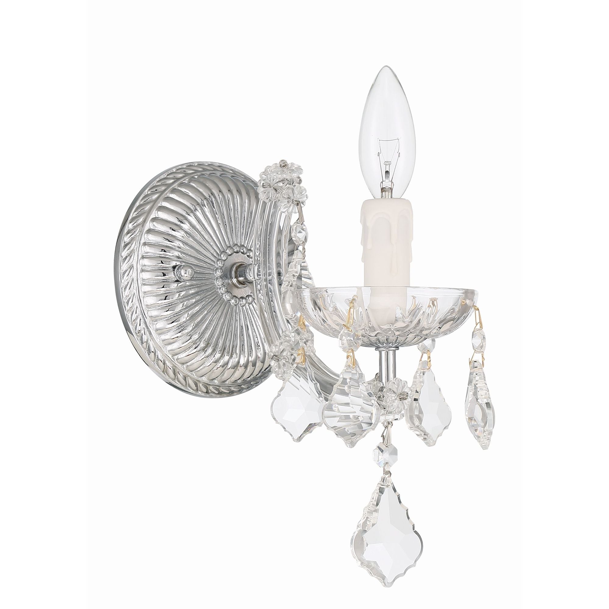 Maria Theresa 1 Light Hand Cut Crystal Polished Chrome Sconce Hand Cut Crystal 6"W x 11.5"H x 8"D