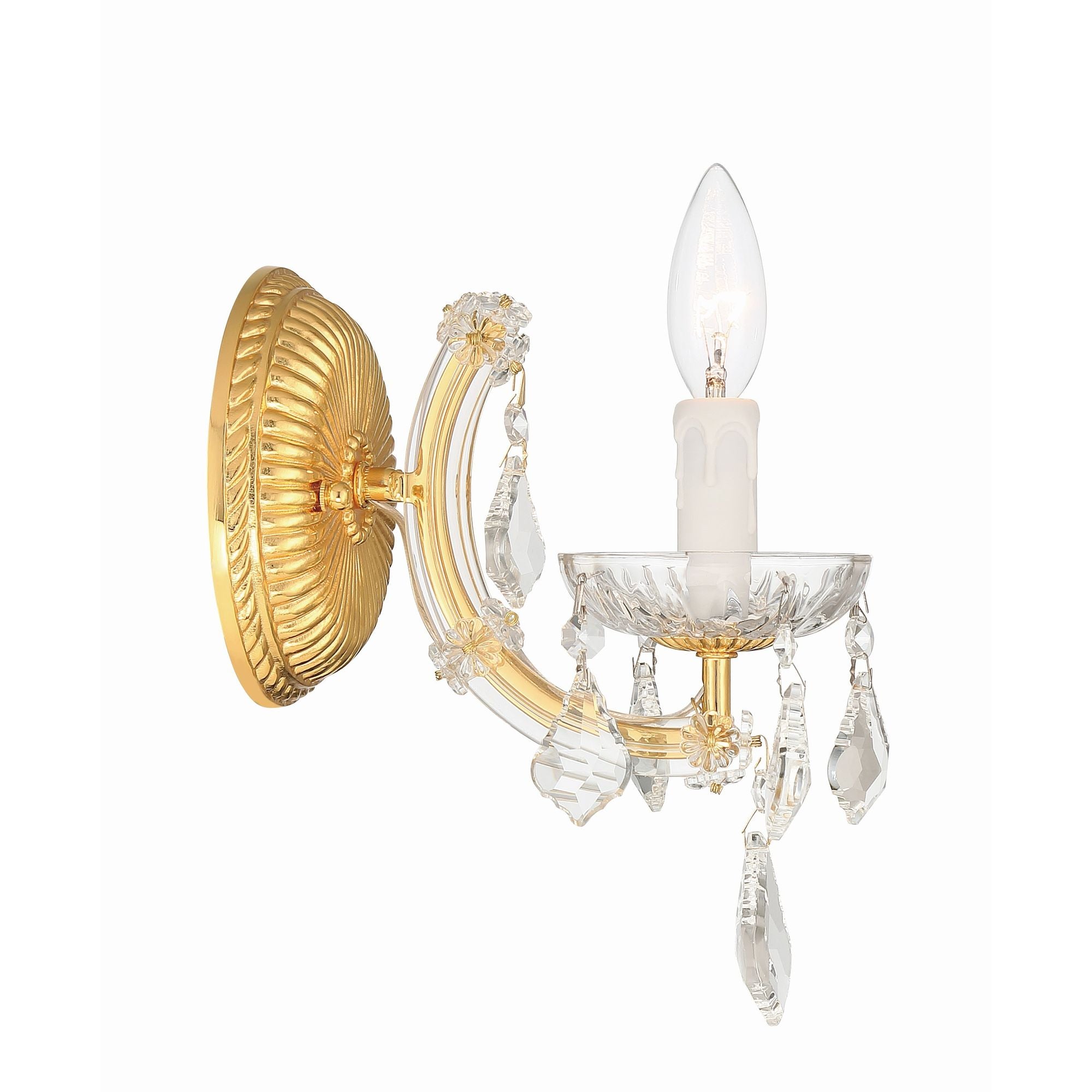 Maria Theresa 1 Light Hand Cut Crystal Gold Sconce Hand Cut Crystal 6"W x 11.5"H x 8"D