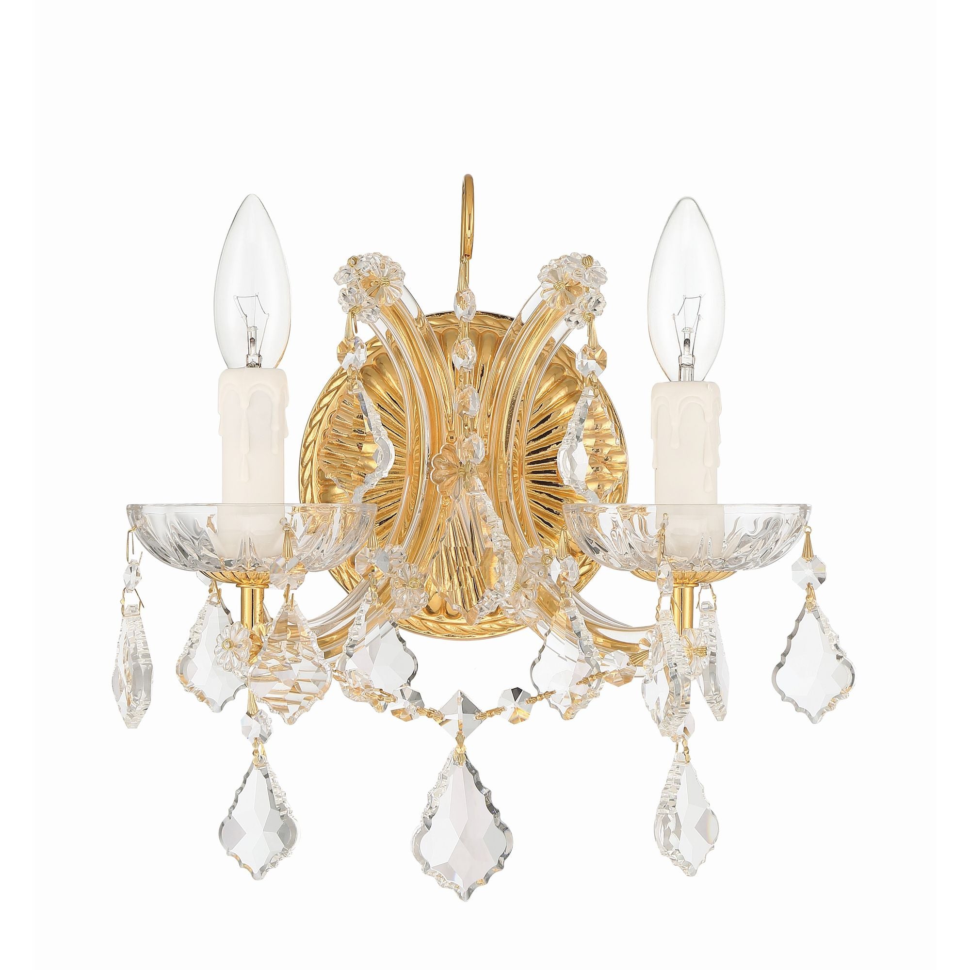 Maria Theresa 2 Light Hand Cut Crystal Gold Sconce Hand Cut Crystal 10.5"W x 12.5"H x 7"D