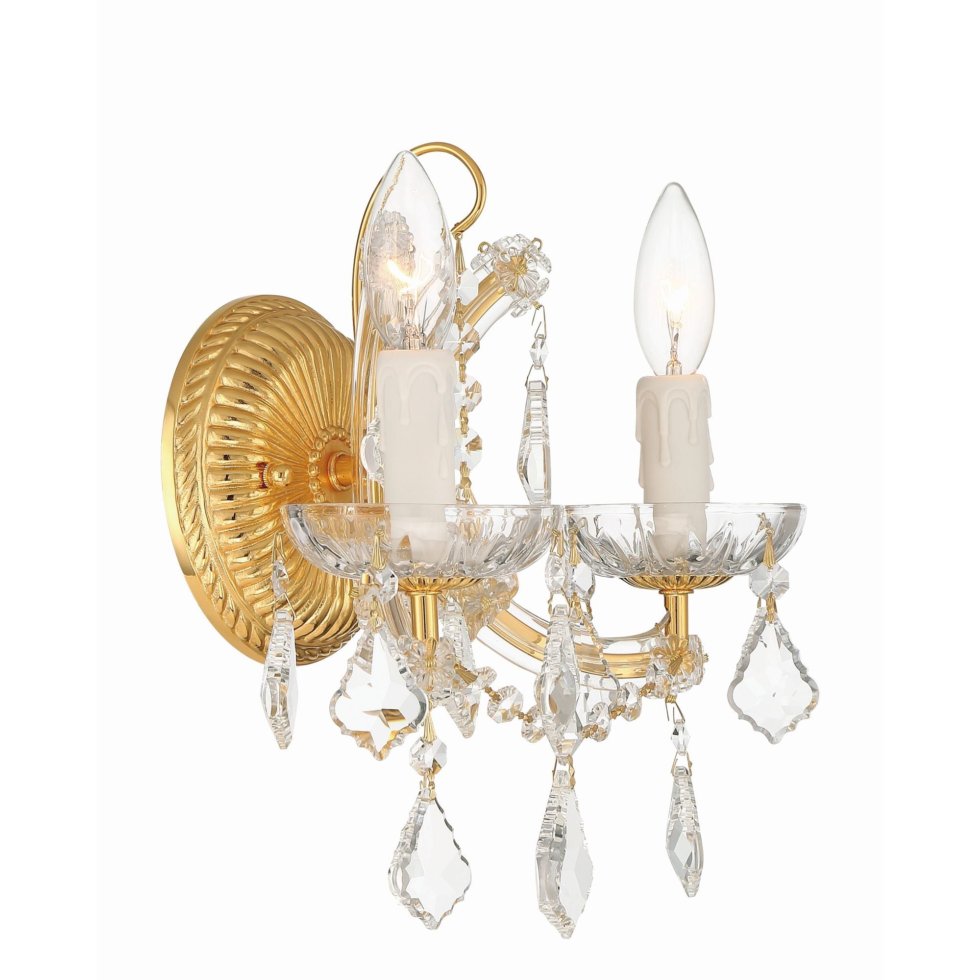 Maria Theresa 2 Light Hand Cut Crystal Gold Sconce Hand Cut Crystal 10.5"W x 12.5"H x 7"D