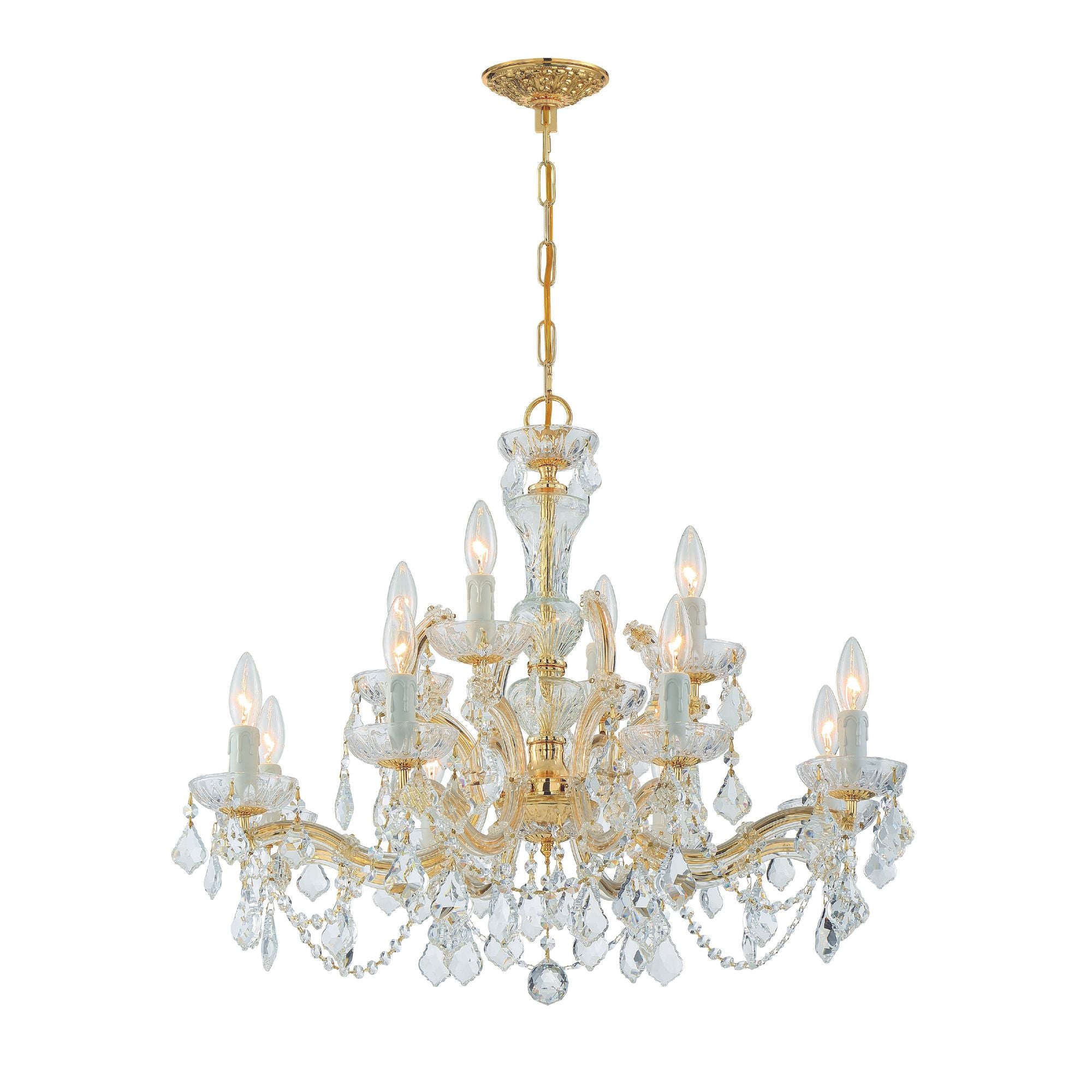 Maria Theresa 12 Light Hand Cut Crystal Gold Chandelier Hand Cut Crystal 29"W x 25.5"H x 29"D