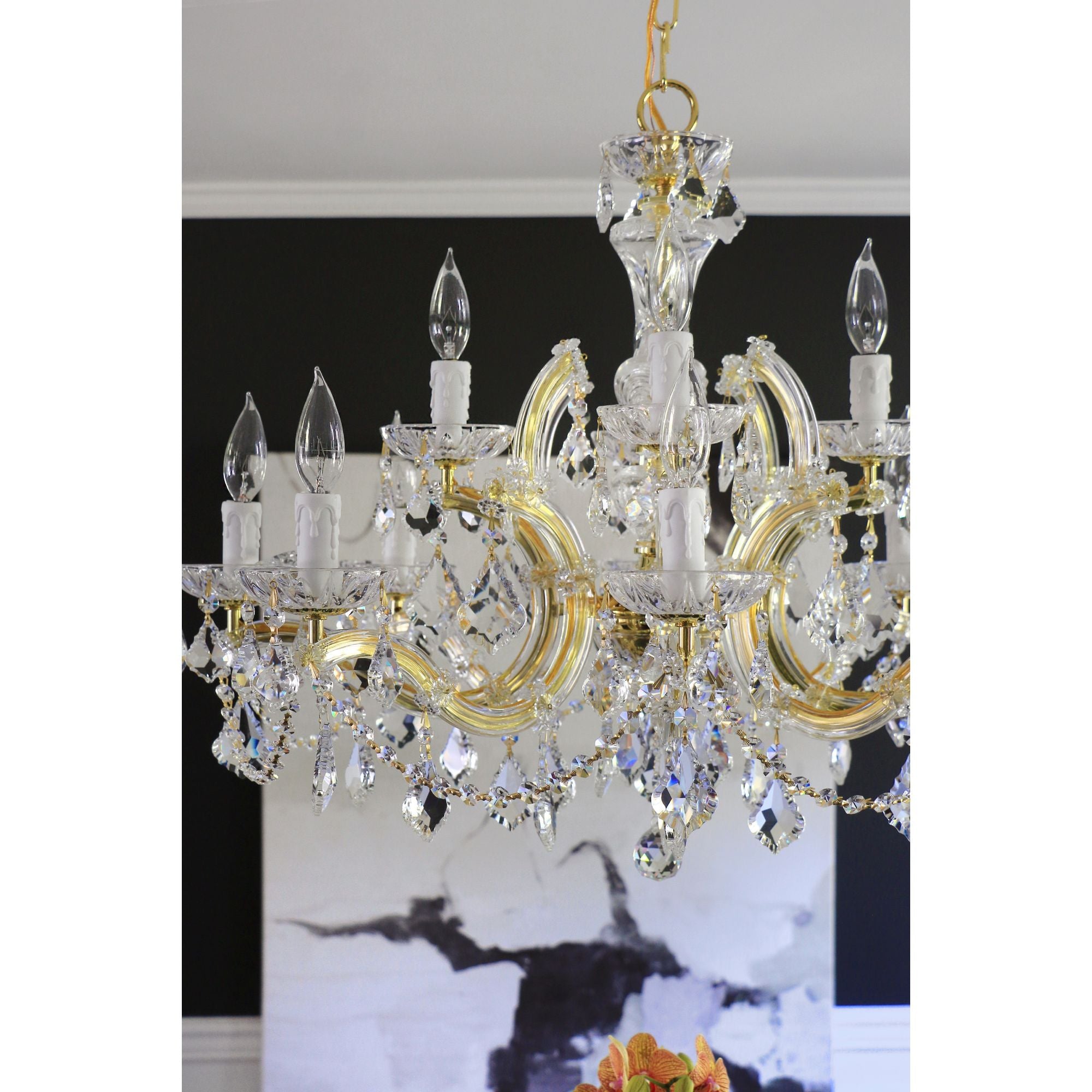 Maria Theresa 12 Light Hand Cut Crystal Gold Chandelier Hand Cut Crystal 29"W x 25.5"H x 29"D