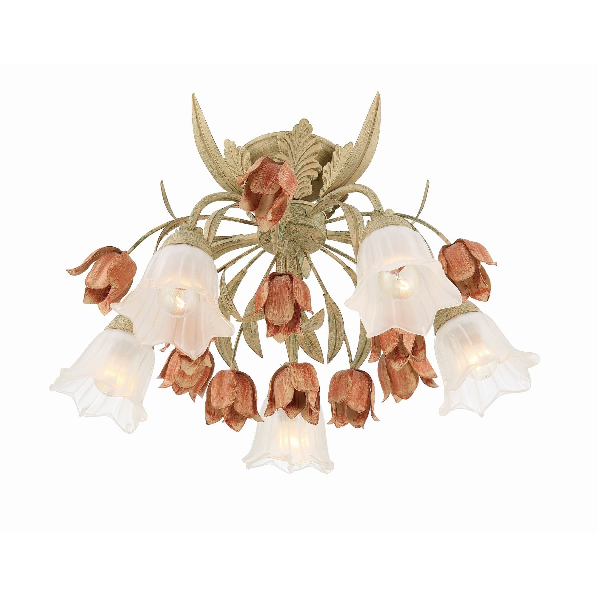 Southport 5 Light Sage Rose Floral Semi Flush Mount 22"W x 13"H x 22"D