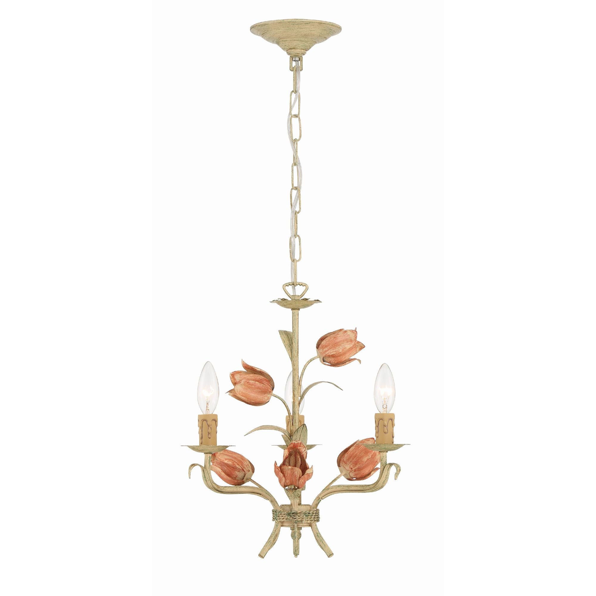 Southport 3 Light Sage Rose Mini Chandelier 14"W x 15"H x 14"D