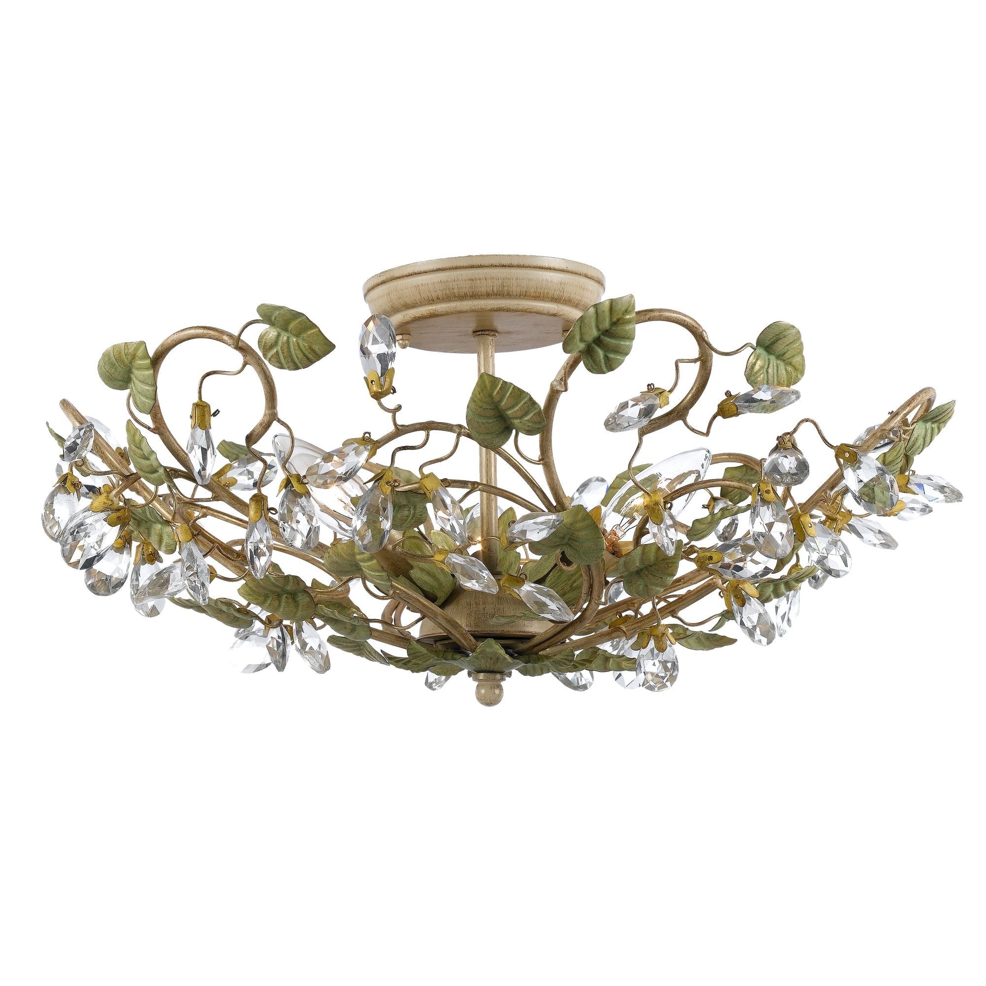 Josie 5 Light Champagne Green Tea Semi Flush Mount Hand Cut Crystal 20.5"W x 8.75"H x 20.5"D