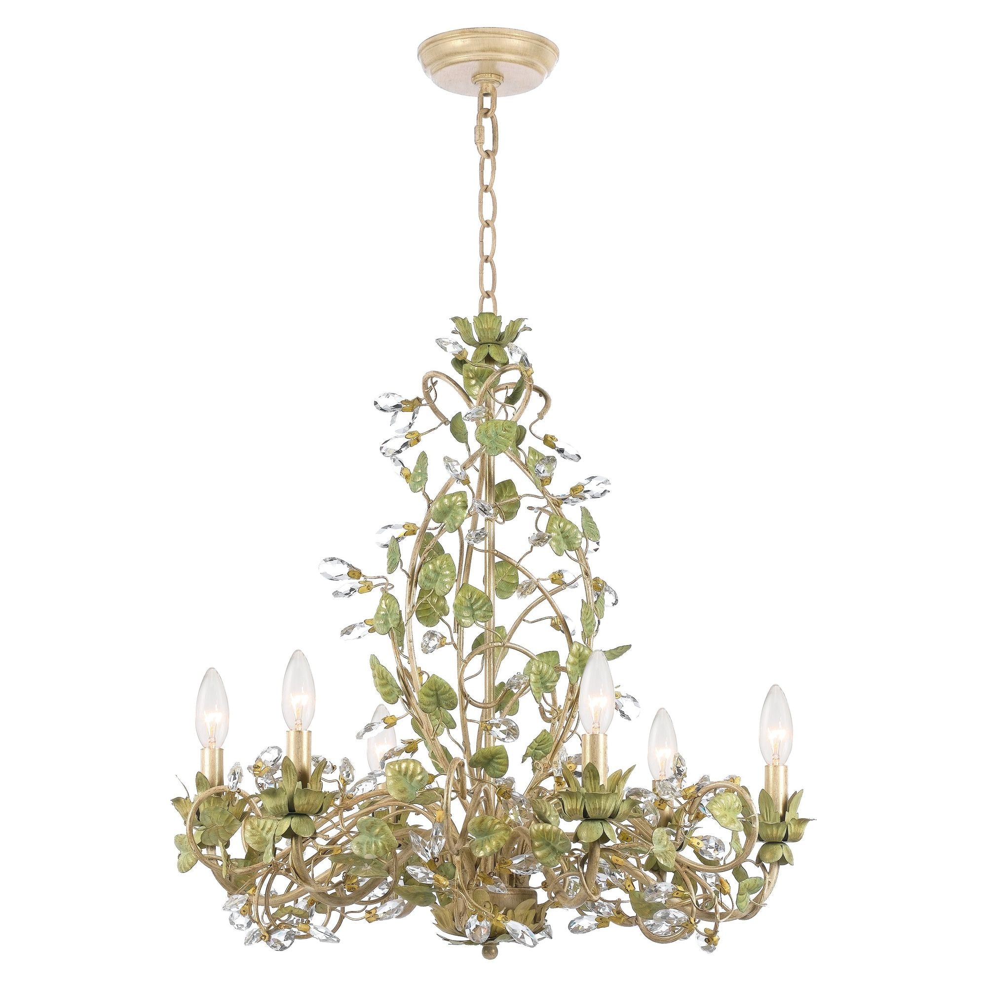 Josie 6 Light Champagne Green Tea Chandelier Hand Cut Crystal 25"W x 25.5"H x 25"D