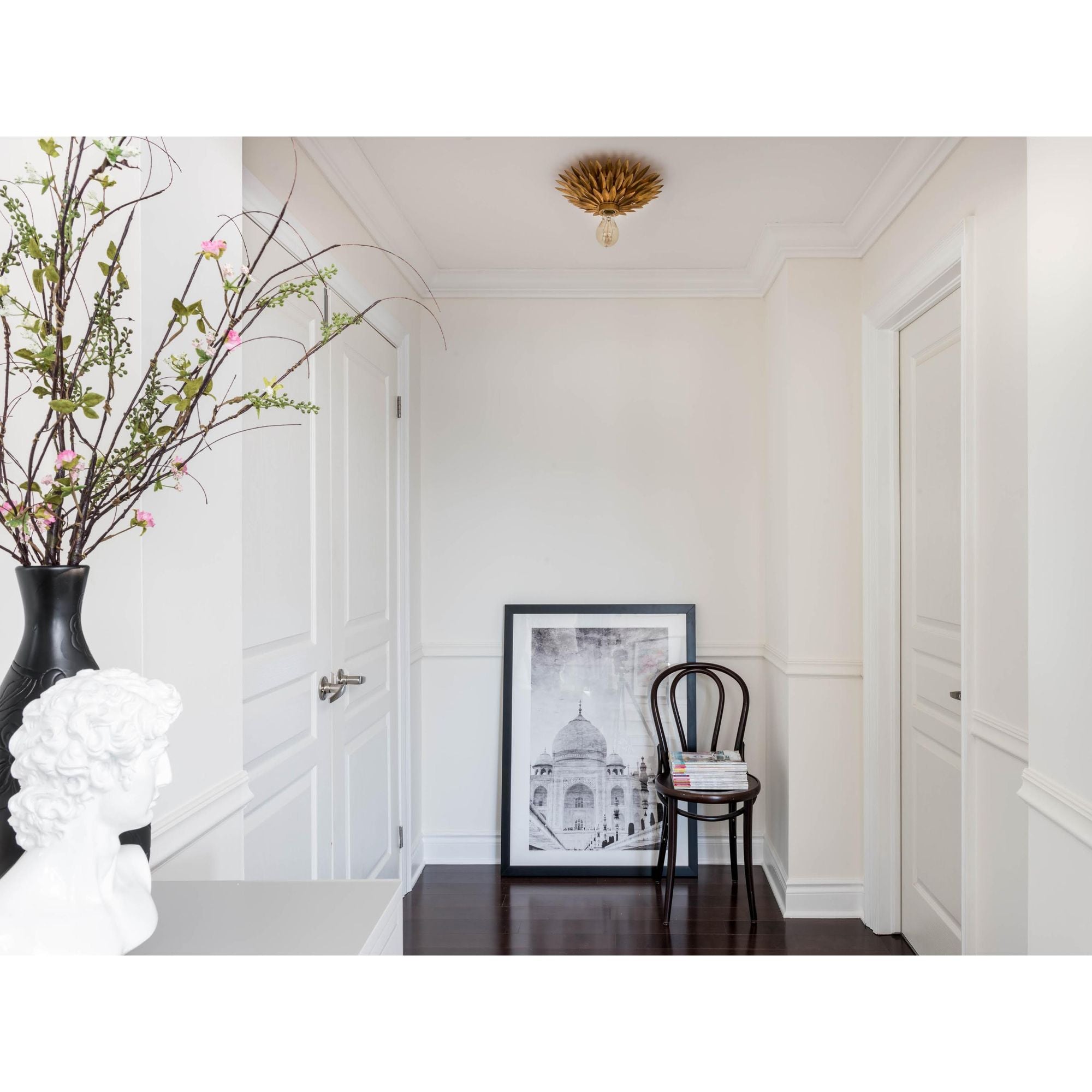 Broche 1 Light Antique Gold Flush Mount 11"W x 3.5"H x 11"D