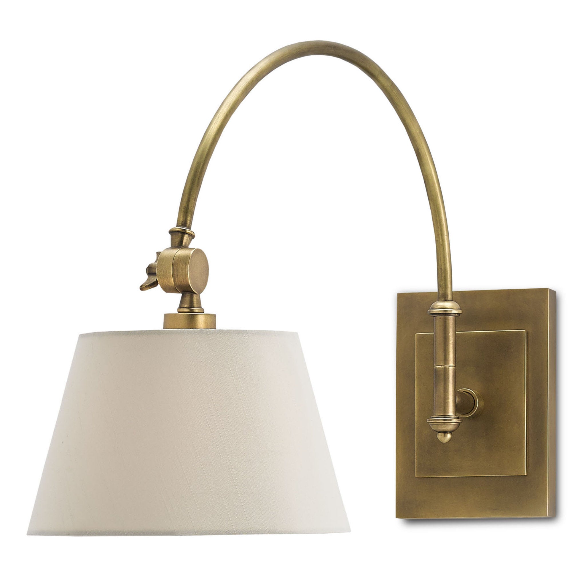 Ashby Brass Swing-Arm Sconce, White Shade - Antique Brass