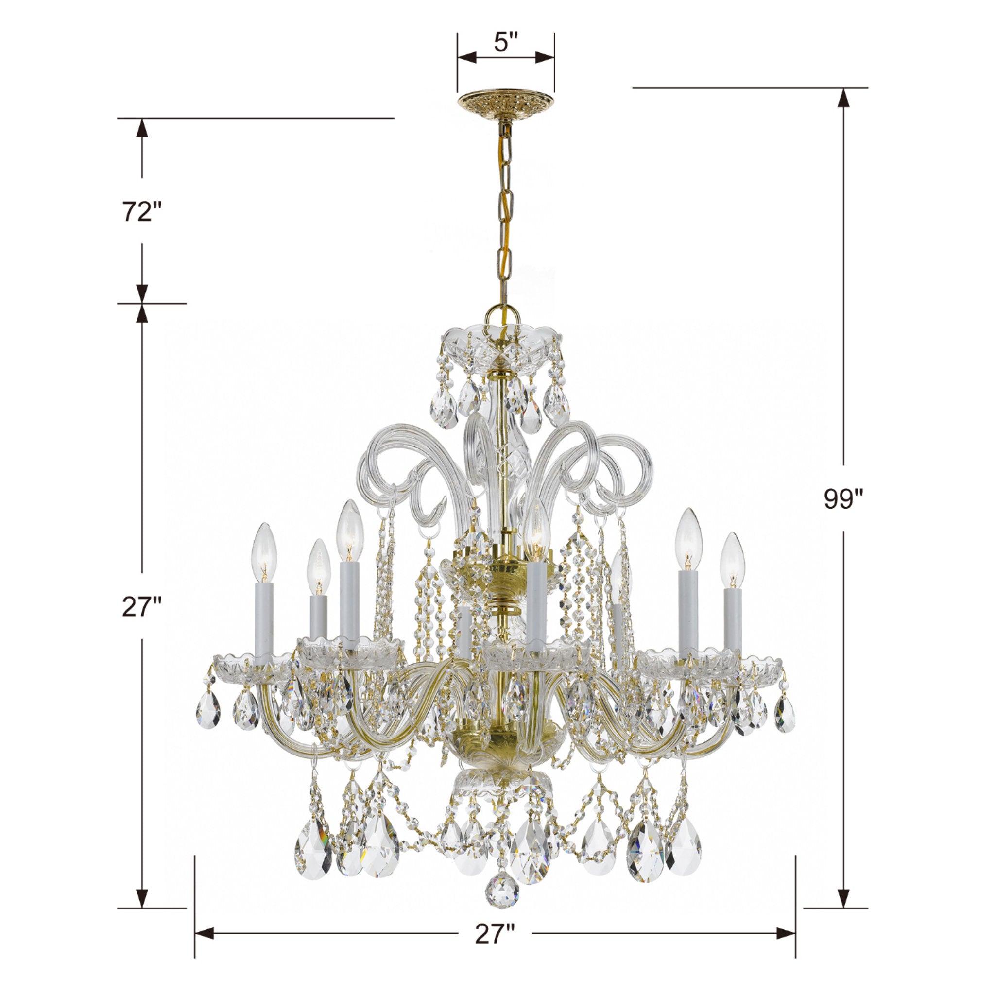 Traditional Crystal 27'' Hand Cut Crystal Polished Brass Chandelier Gold 27"W x 27"H x 27"D