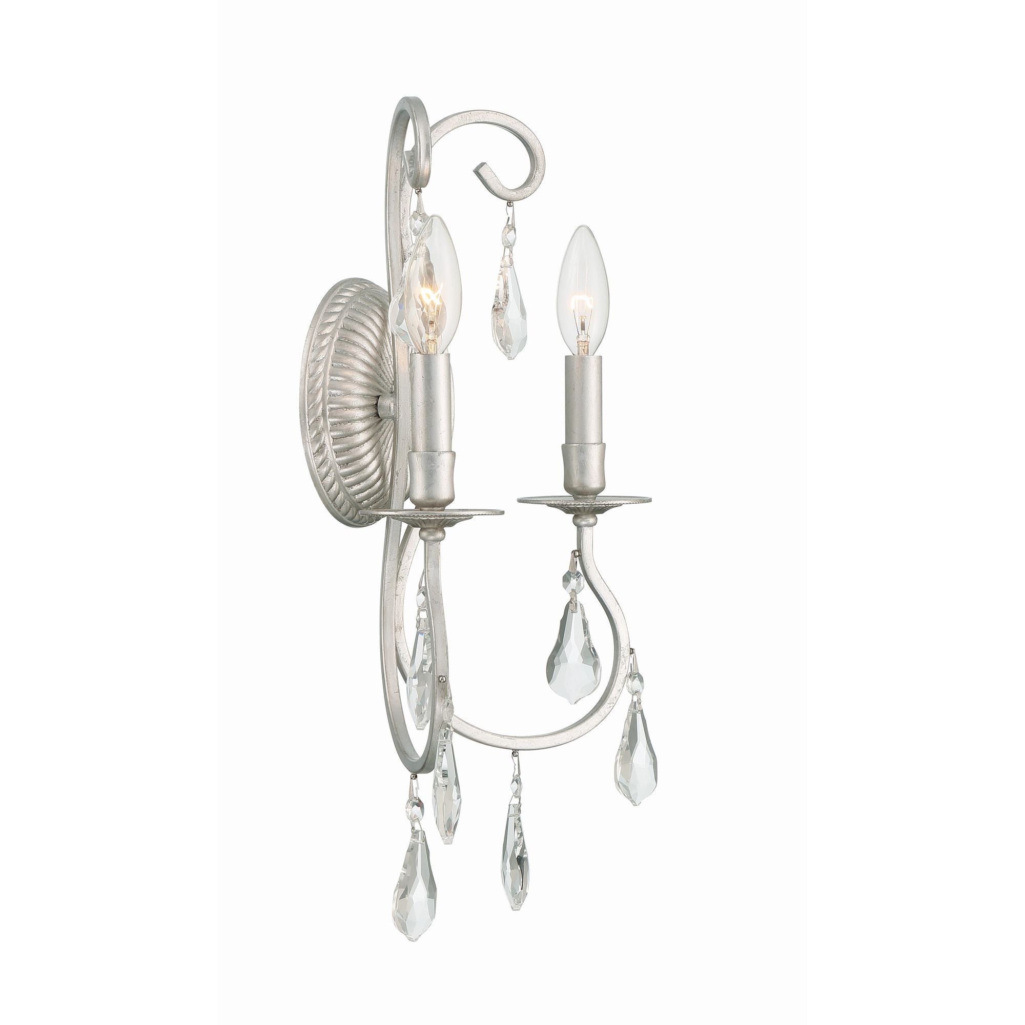 Ashton 2 Light Hand Cut Crystal Olde Silver Sconce Hand Cut Crystal 10.5"W x 18.25"H x 6"D
