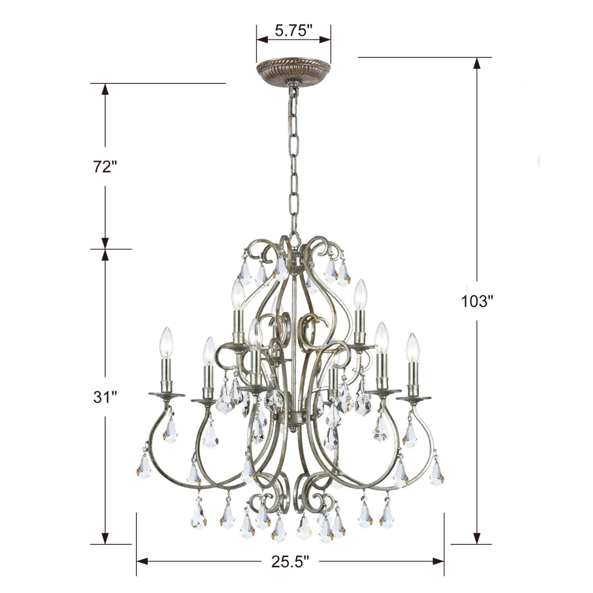 Crystorama 5019-OS-CL-S Ashton 9 Light Olde Silver Chandelier
