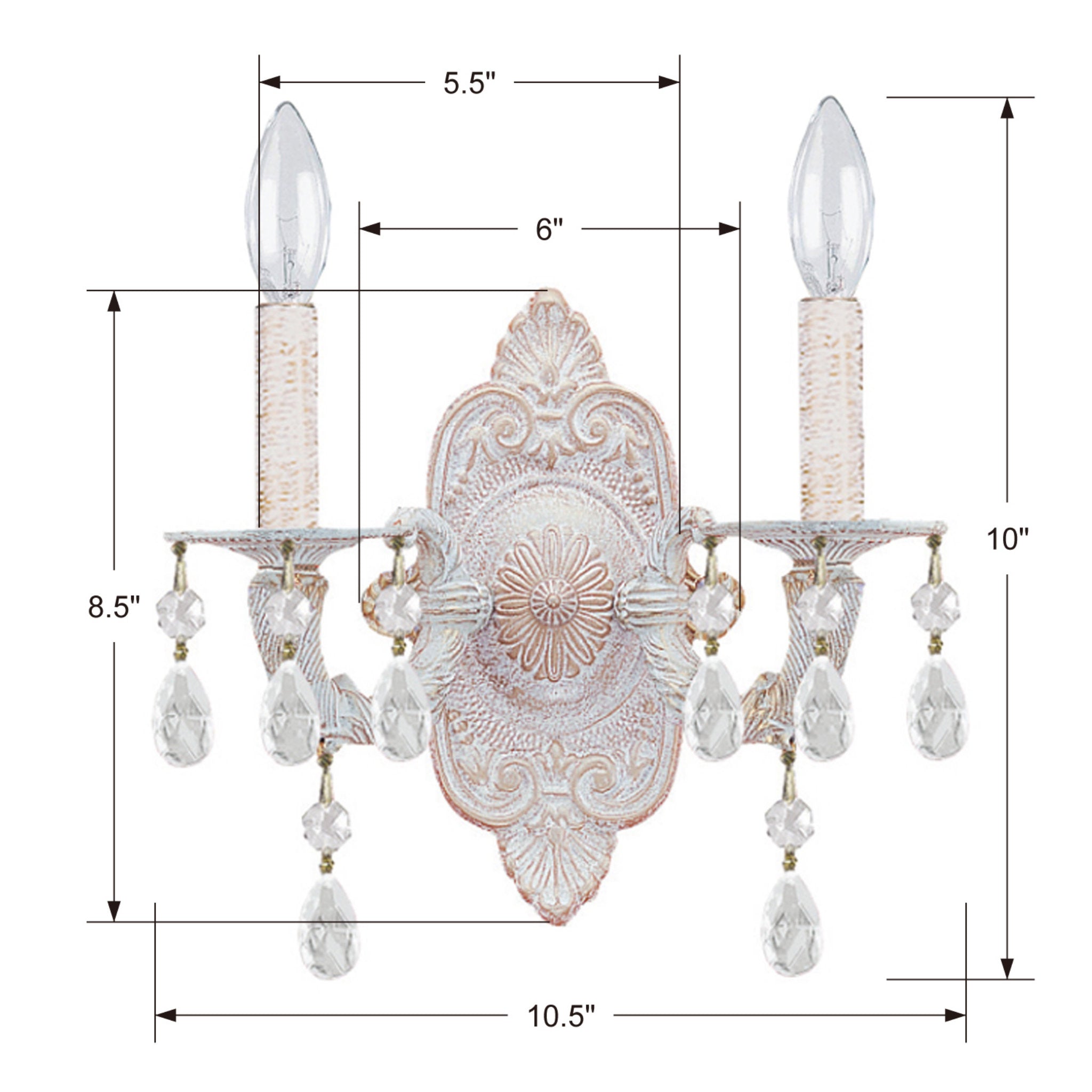 Paris Market 10'' Swarovski Strass Crystal Antique White Sconce White 10"W x 9.5"H x 5"D