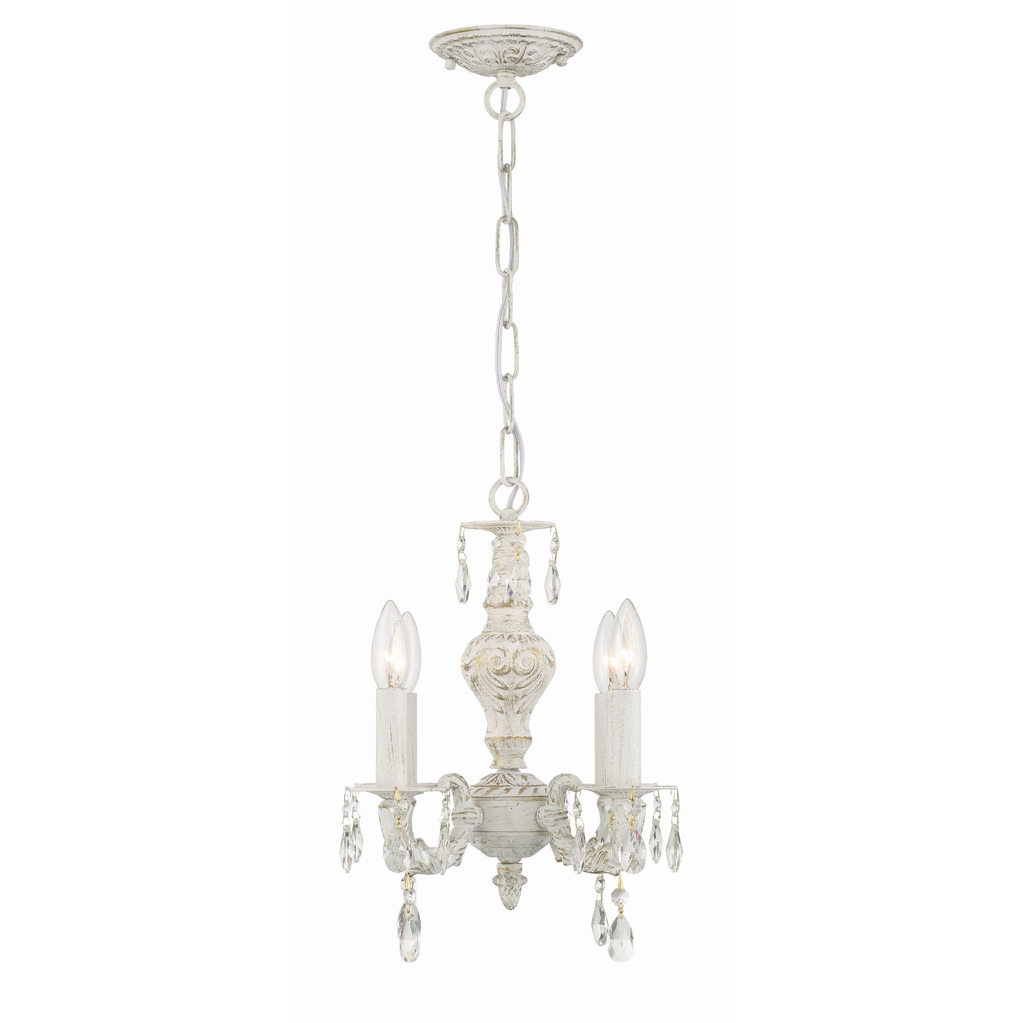 Paris Market 4 Light Clear Crystal Antique White Mini Chandelier Hand Cut Crystal 13.5"W x 15"H x 13.5"D