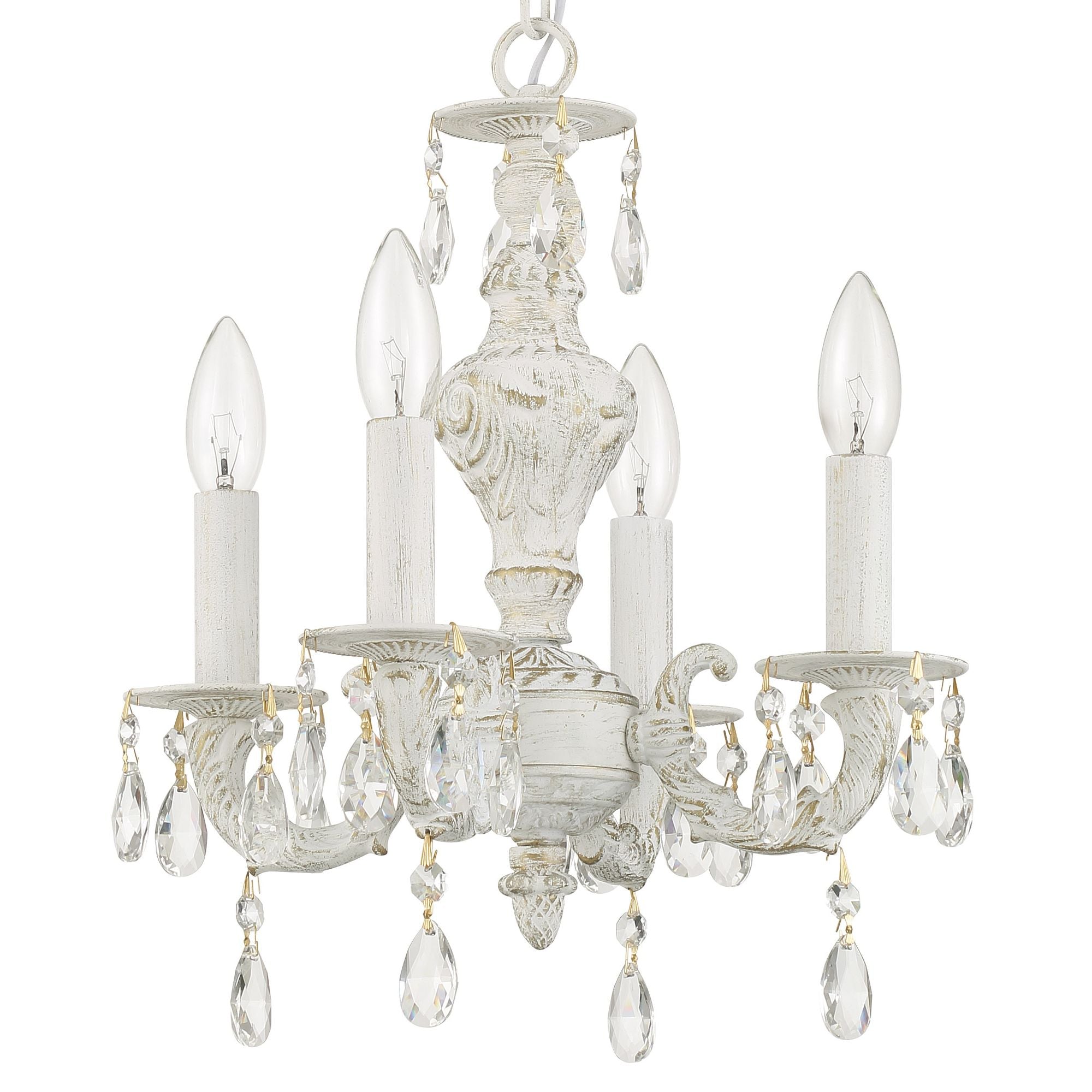 Paris Market 4 Light Clear Crystal Antique White Mini Chandelier Hand Cut Crystal 13.5"W x 15"H x 13.5"D