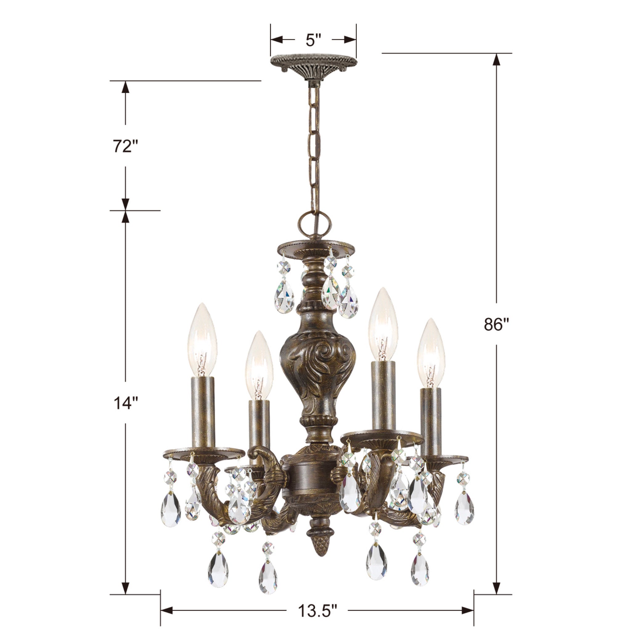 Paris Market 13.5'' Hand Cut Crystal Venetian Bronze Chandelier Bronze 13.5"W x 15"H x 13.5"D