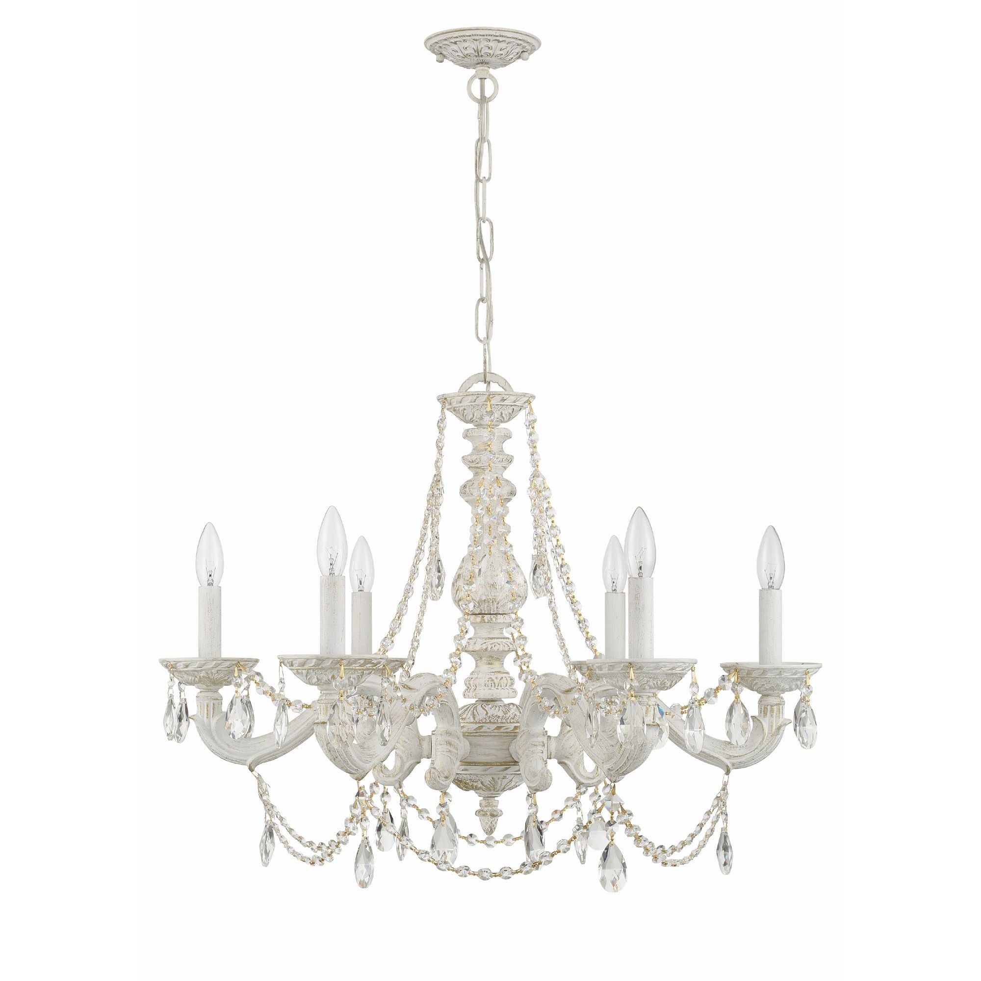 Paris Market 6 Light Clear Crystal Antique White Chandelier Hand Cut Crystal 28"W x 22"H x 28"D