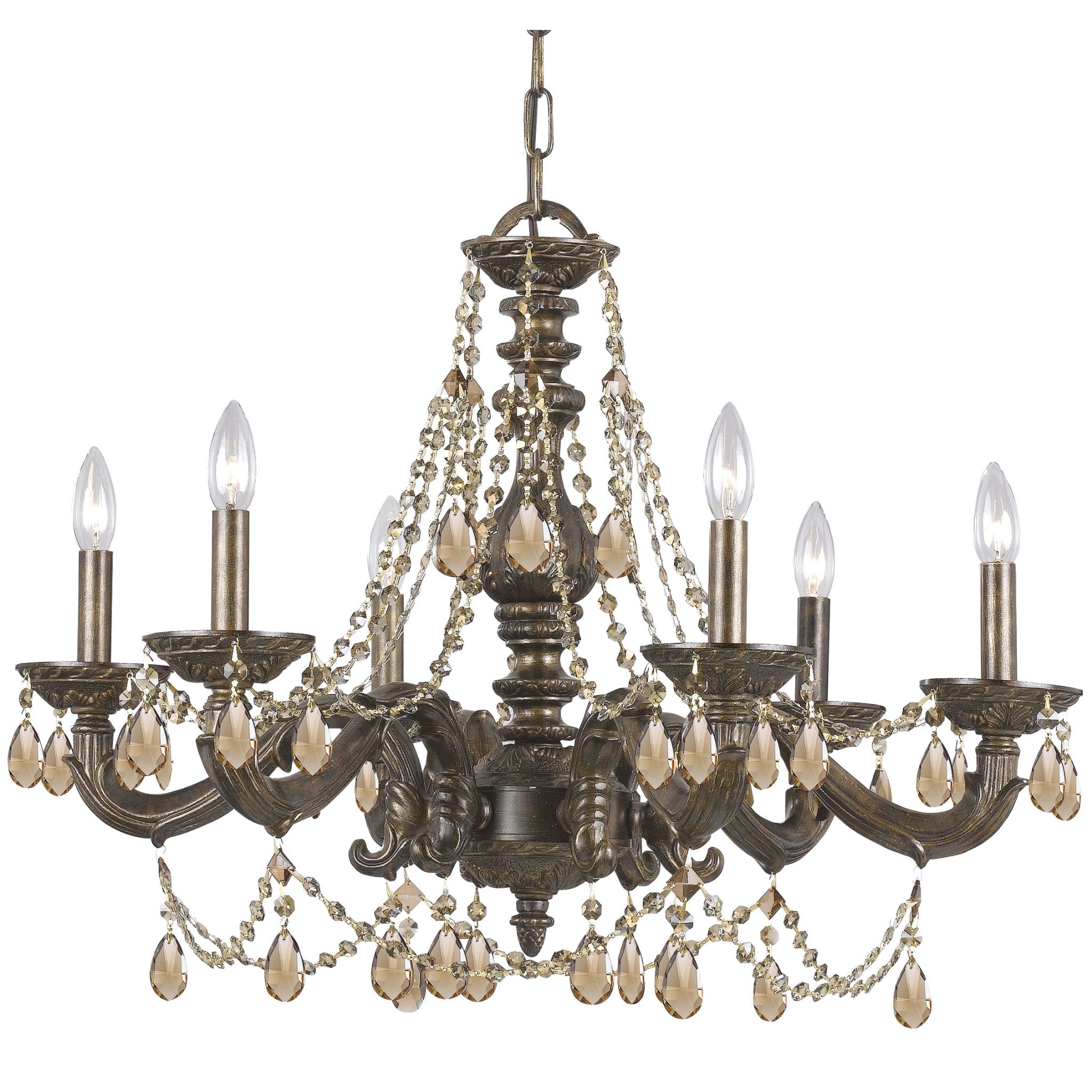 Paris Market 28'' Golden Teak Hand Cut Crystal Venetian Bronze Chandelier Bronze 28"W x 22"H x 28"D