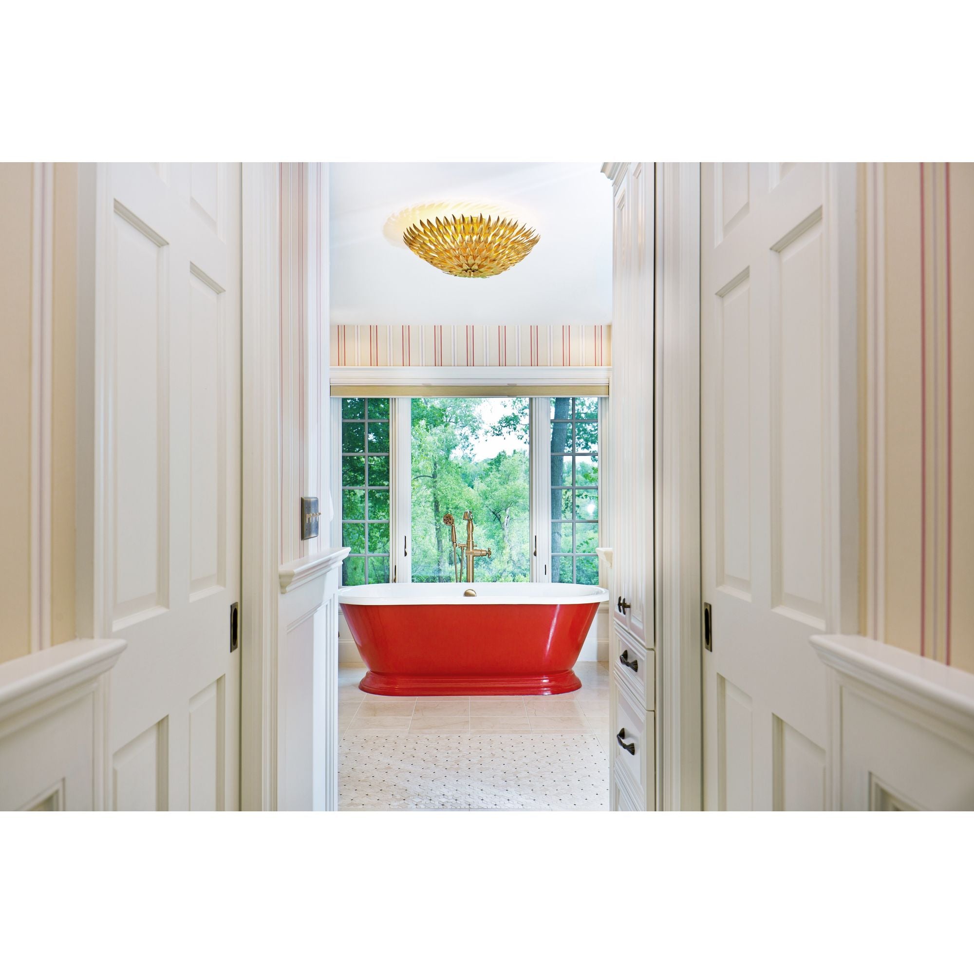 Broche 6 Light Antique Gold Flush Mount 24"W x 9"H x 24"D