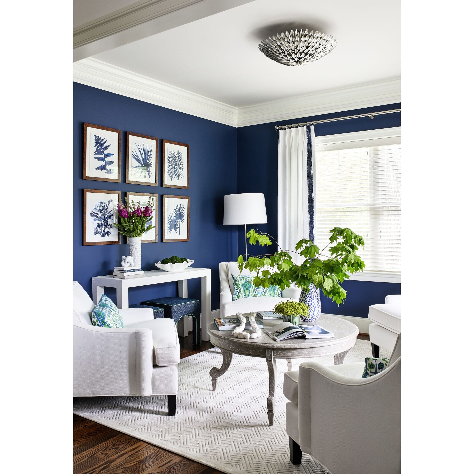 Broche 6 Light Antique Silver Flush Mount 24"W x 9"H x 24"D