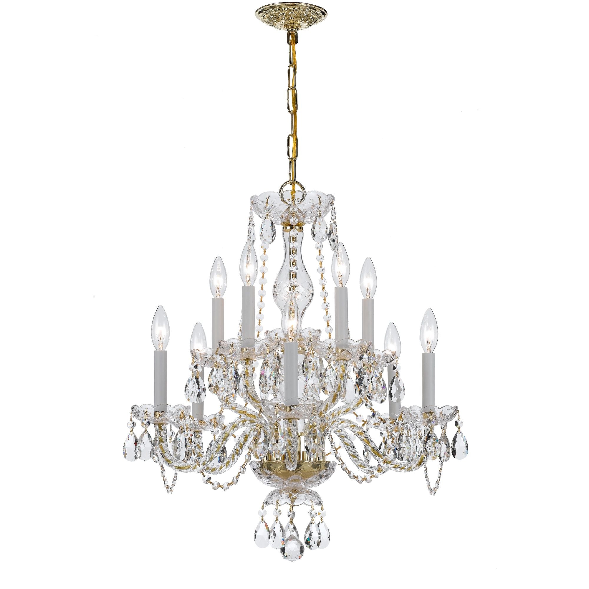 Traditional Crystal 10 Light Clear Crystal Polished Brass Chandelier Hand Cut Crystal 23"W x 25"H x 23"D