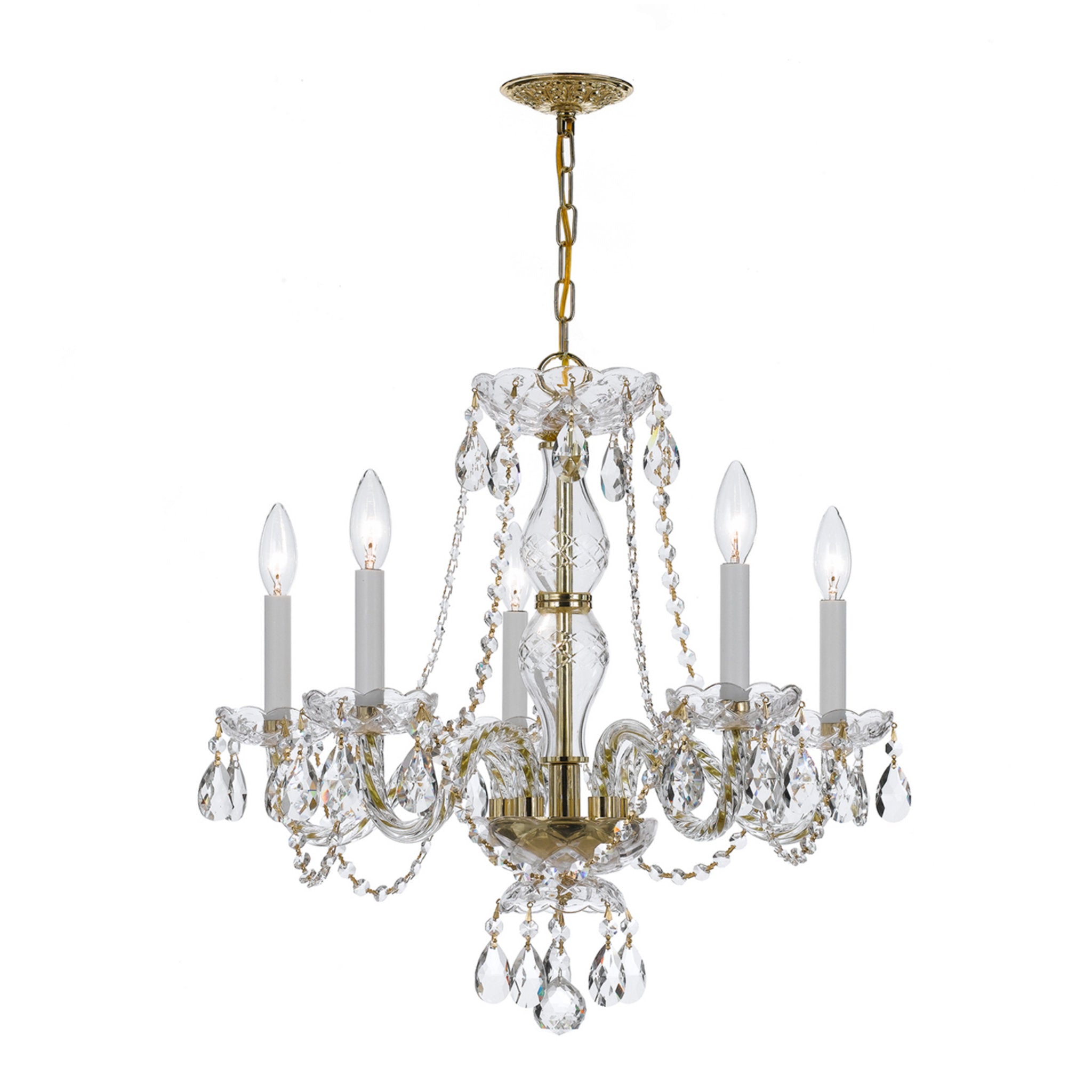 Traditional Crystal 21'' Swarovski Strass Crystal Polished Brass Chandelier Gold 21"W x 22"H x 21"D