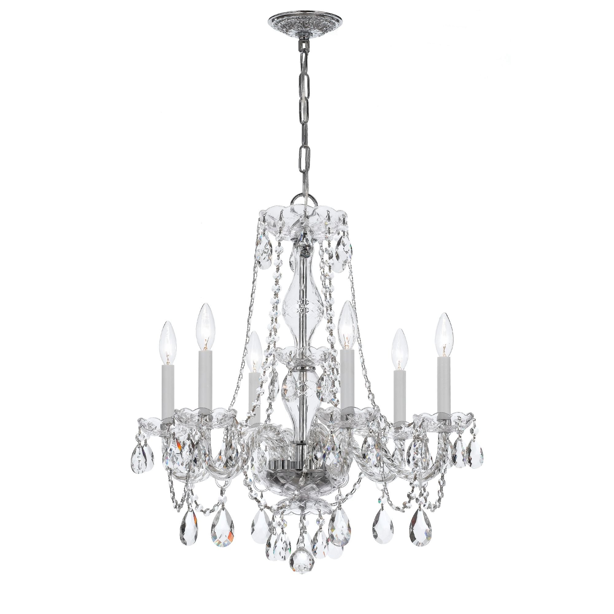 Traditional Crystal 6 Light Crystal Polished Chrome Chandelier Hand Cut Crystal 23"W x 25"H x 23"D