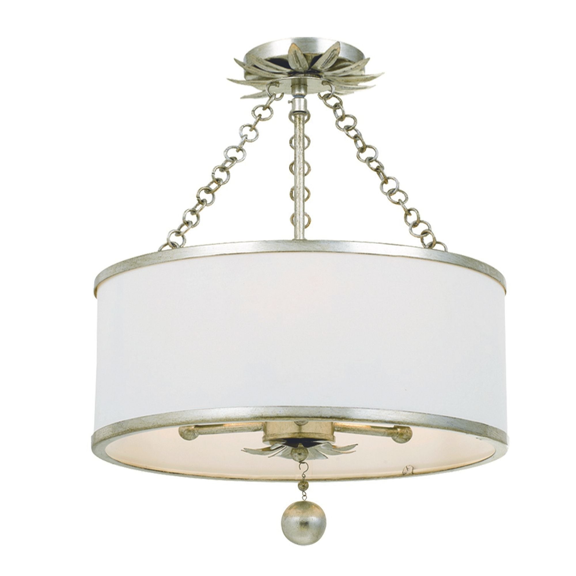 Broche 3 Light Antique Silver Semi Flush Mount Silk Shade 14"W x 20"H x 14"D