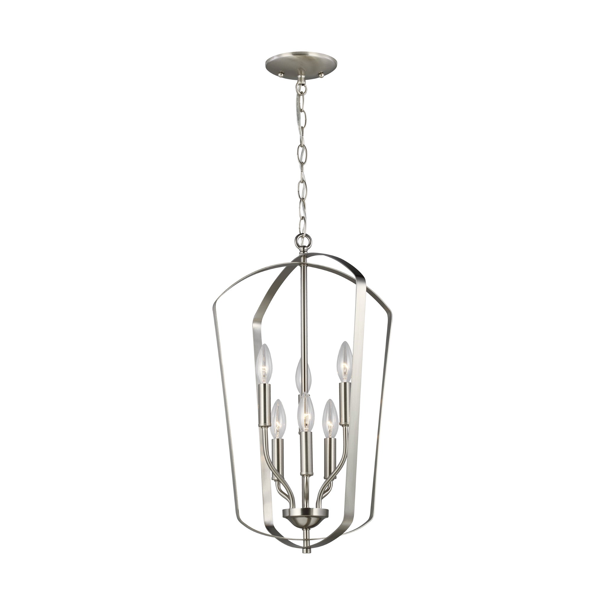 Romee Medium Six Light Hall / Foyer Transitional Pendant 23.375" Height Steel in Brushed Nickel