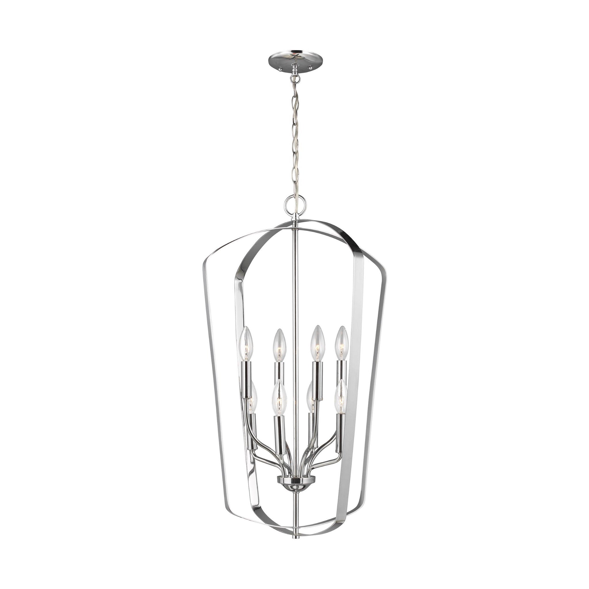 Romee Large Eight Light Hall / Foyer Transitional Pendant 30" Height Steel in Chrome