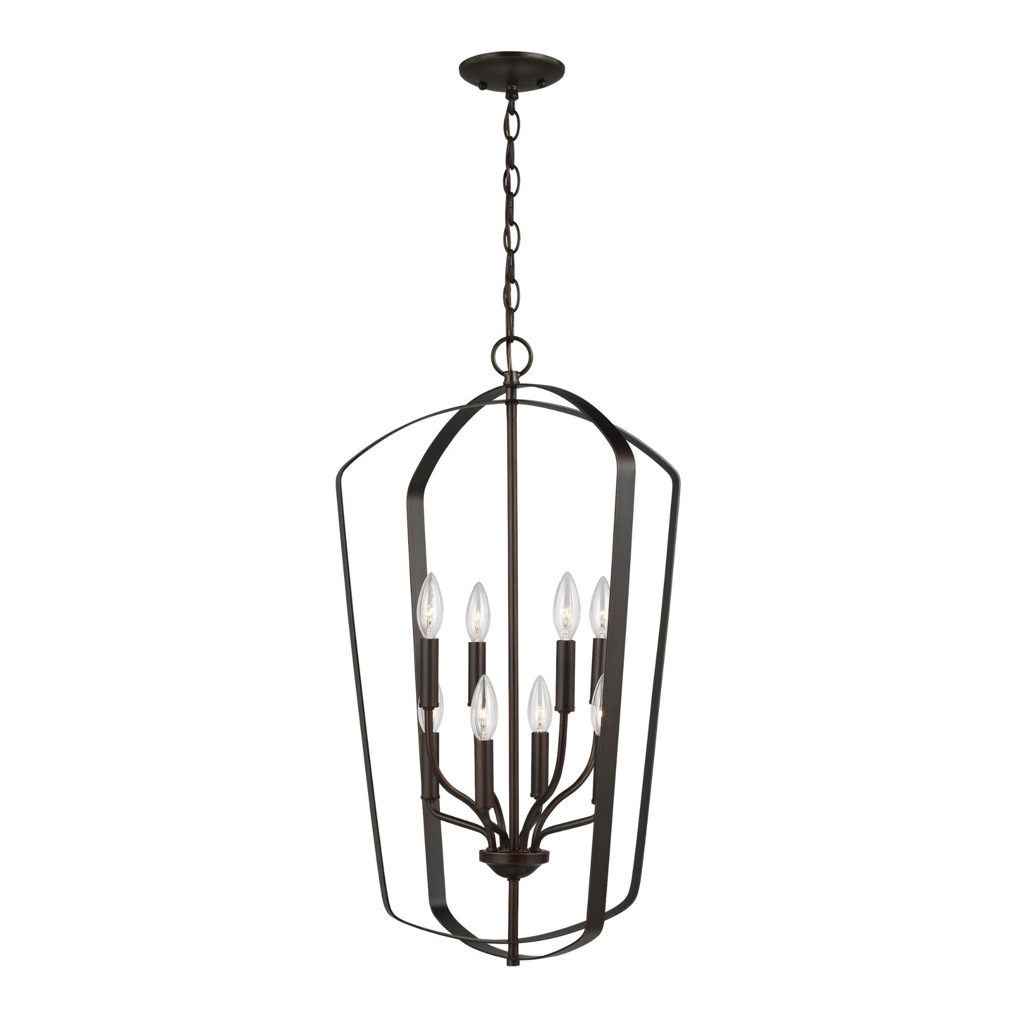 Romee Large Eight Light Hall / Foyer Transitional Pendant 30" Height Steel in Bronze