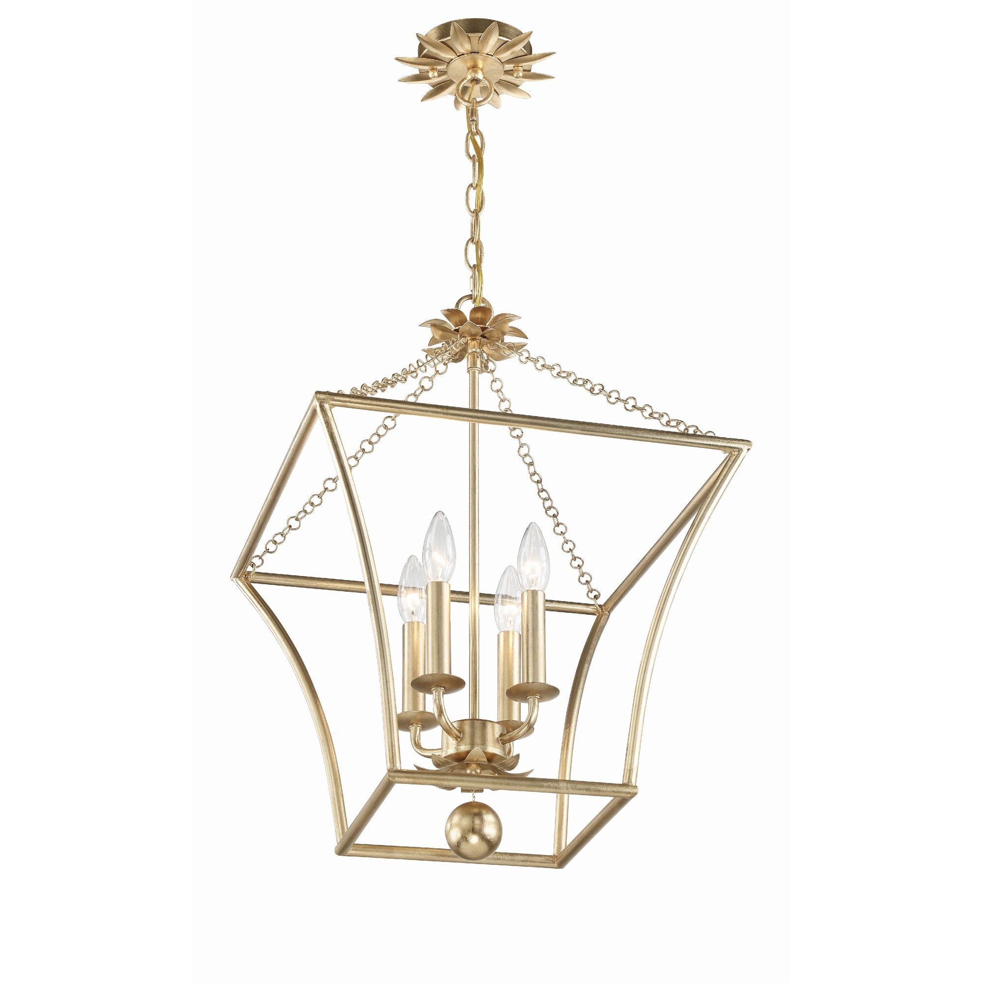 Broche 3 Light Antique Gold Lantern Chandelier 11"W x 17"H x 11"D