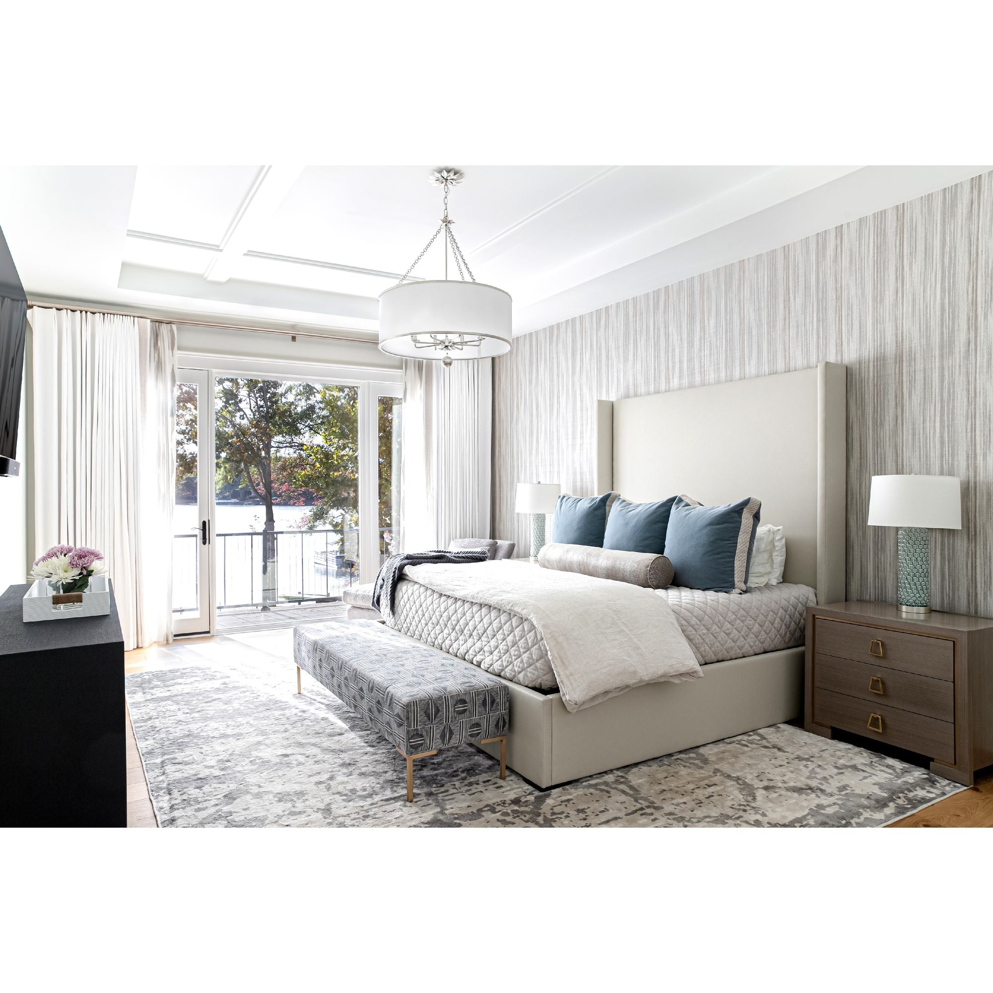 Broche 8 Light Antique Silver Chandelier Silk Shade 29"W x 33.5"H x 29"D