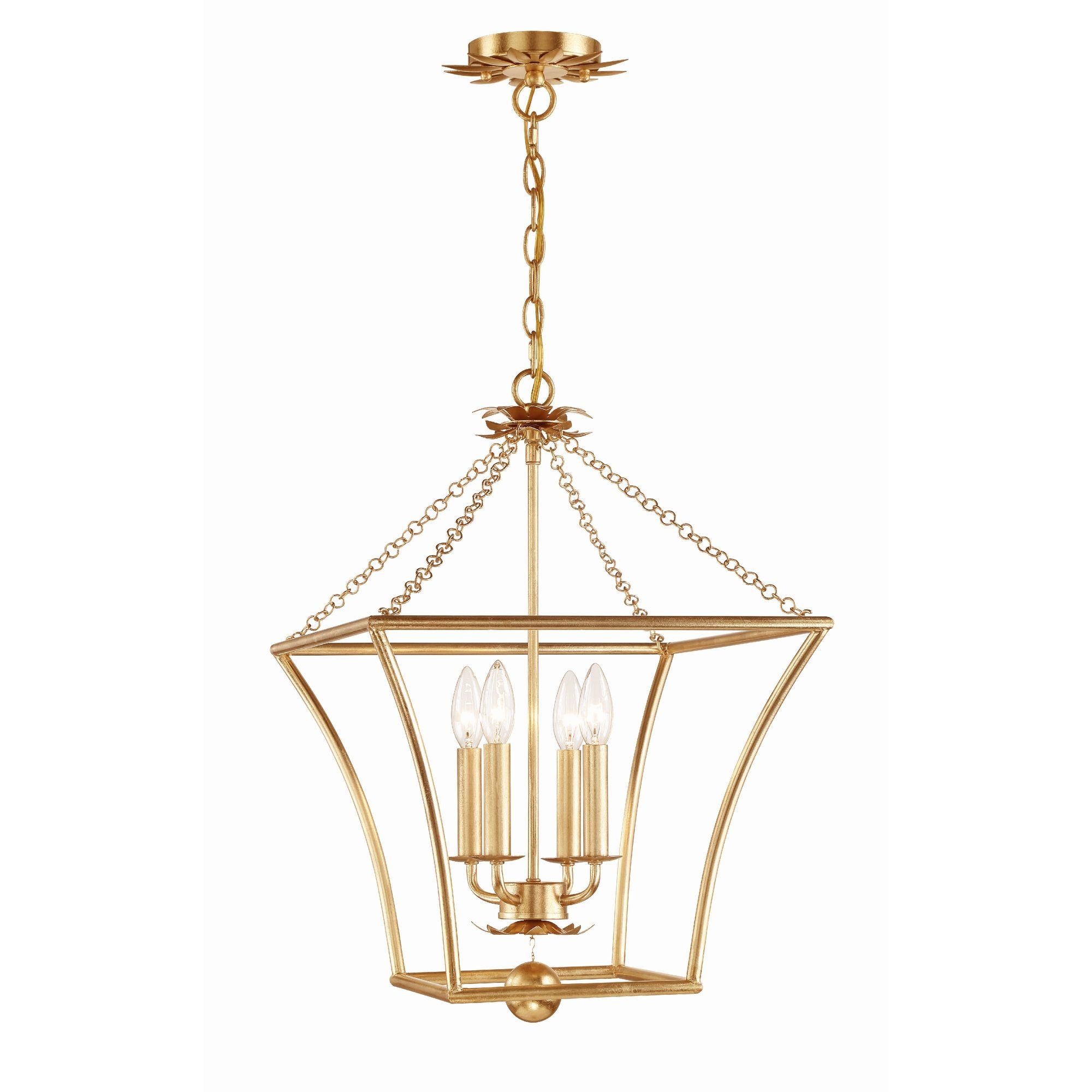 Broche 4 Light Antique Gold Lantern Chandelier 16"W x 22.5"H x 16"D