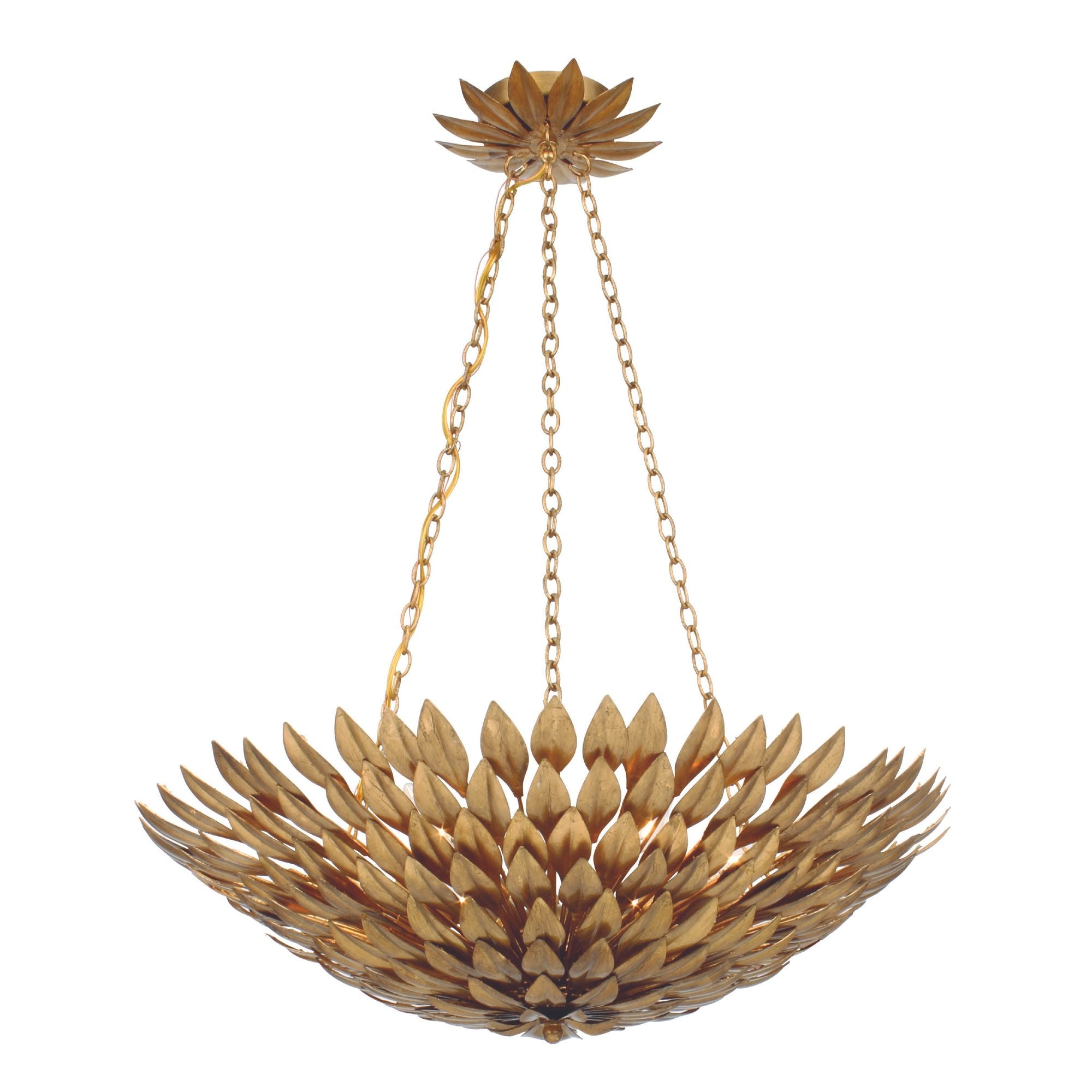 Broche 6 Light Antique Gold Leaf Chandelier 24.5"W x 11"H x 24.5"D