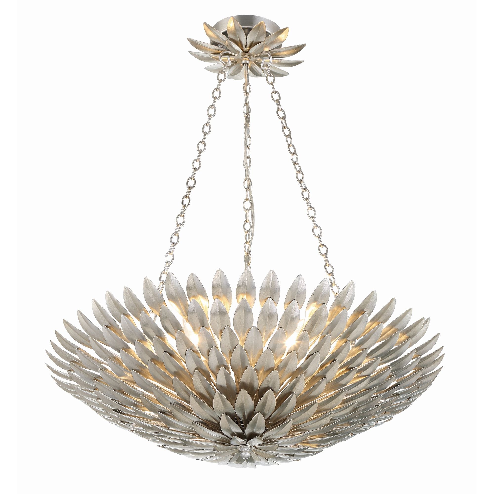 Broche 6 Light Antique Silver Chandelier 24.5"W x 11"H x 24.5"D