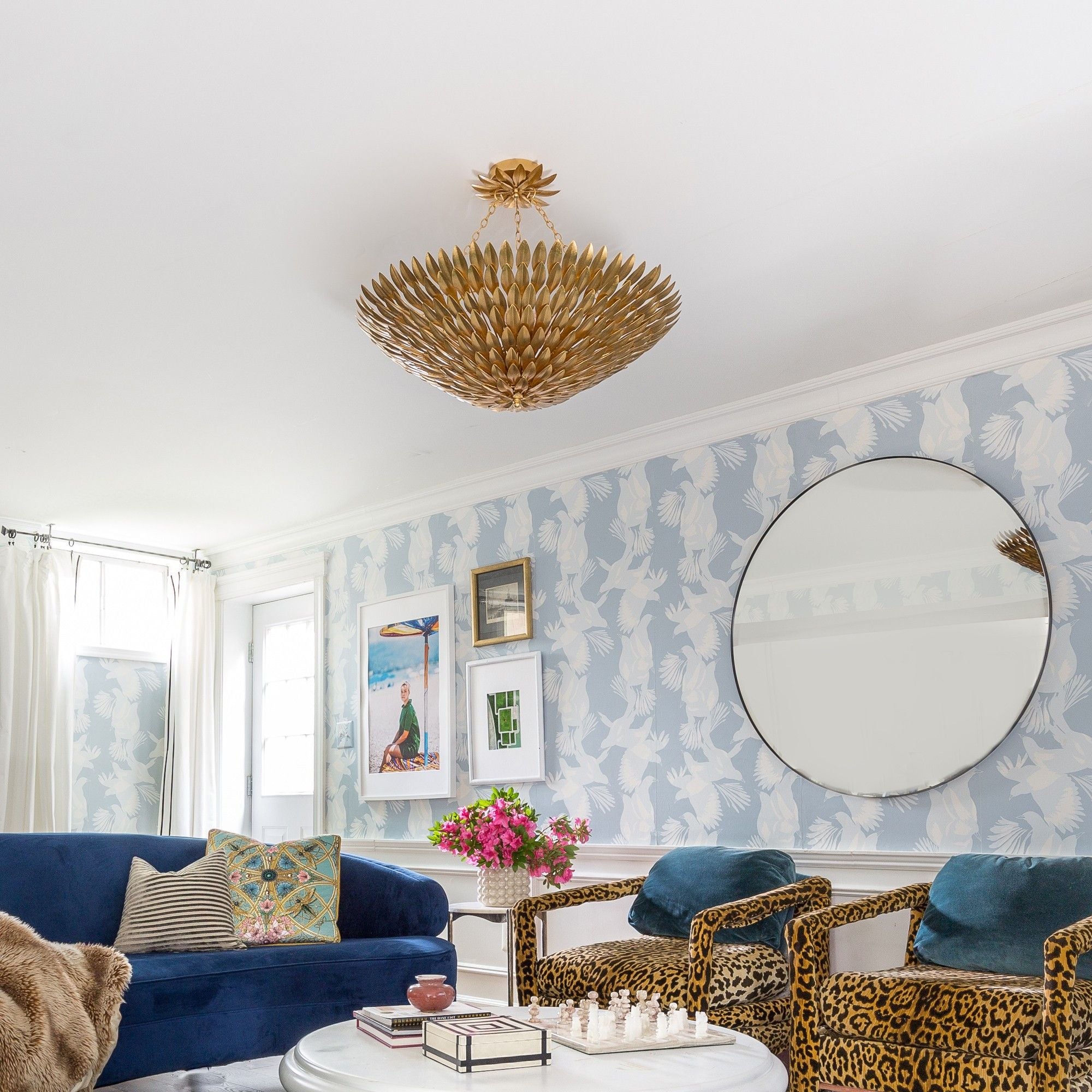 Broche 8 Light Antique Gold Chandelier 30"W x 12"H x 30"D