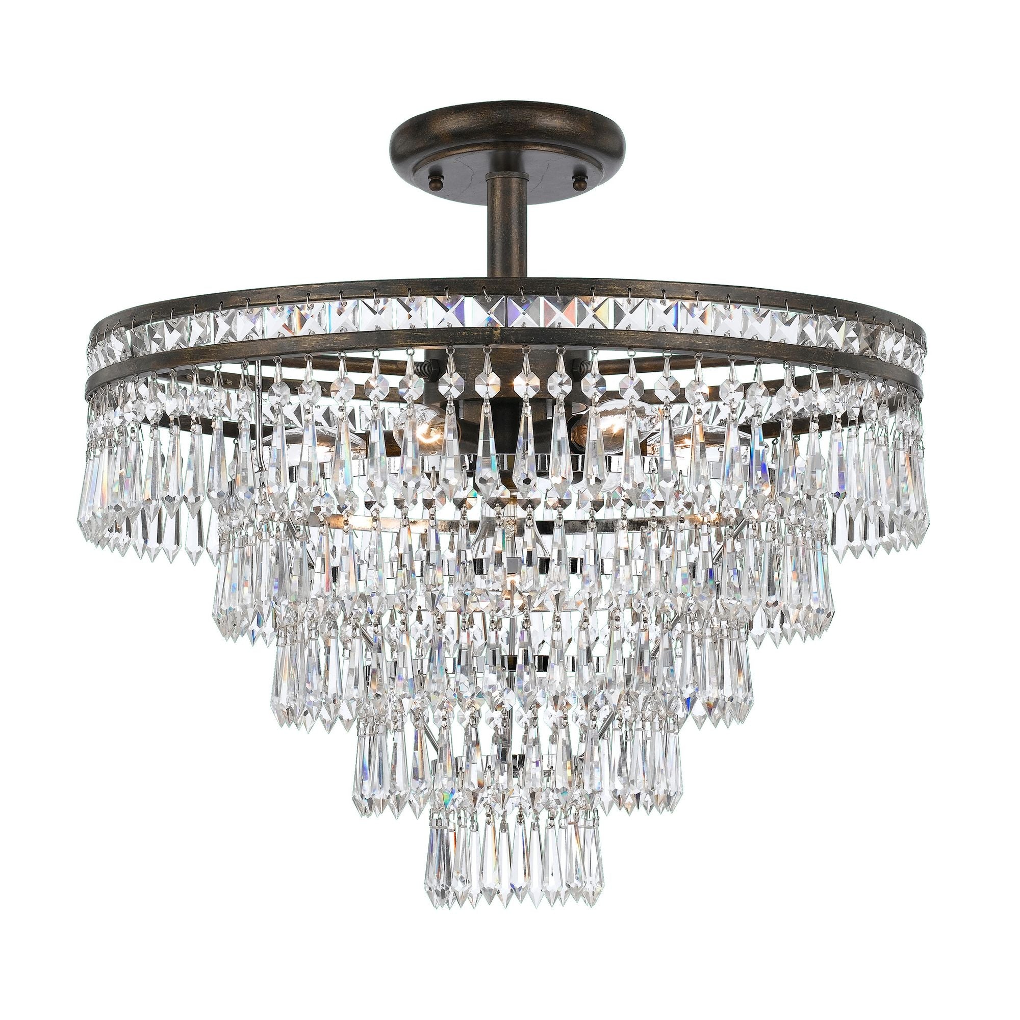 Mercer 7 Light Hand Cut Crystal English Bronze Semi Flush Mount Hand Cut Crystal 20"W x 20.25"H x 20"D