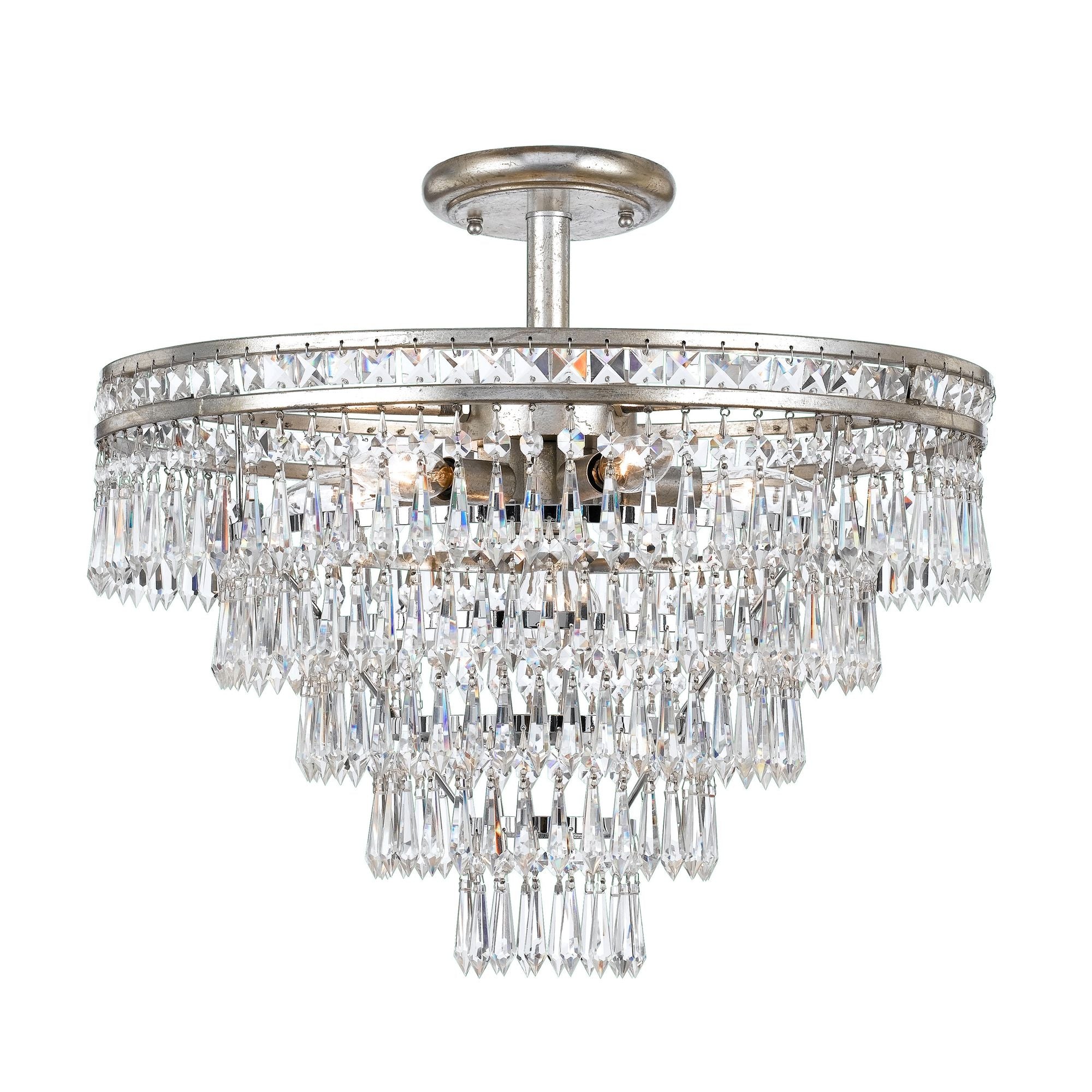 Mercer 20'' Hand Cut Crystal Olde Silver Semi Flush Mount Silver 20"W x 20.25"H x 20"D