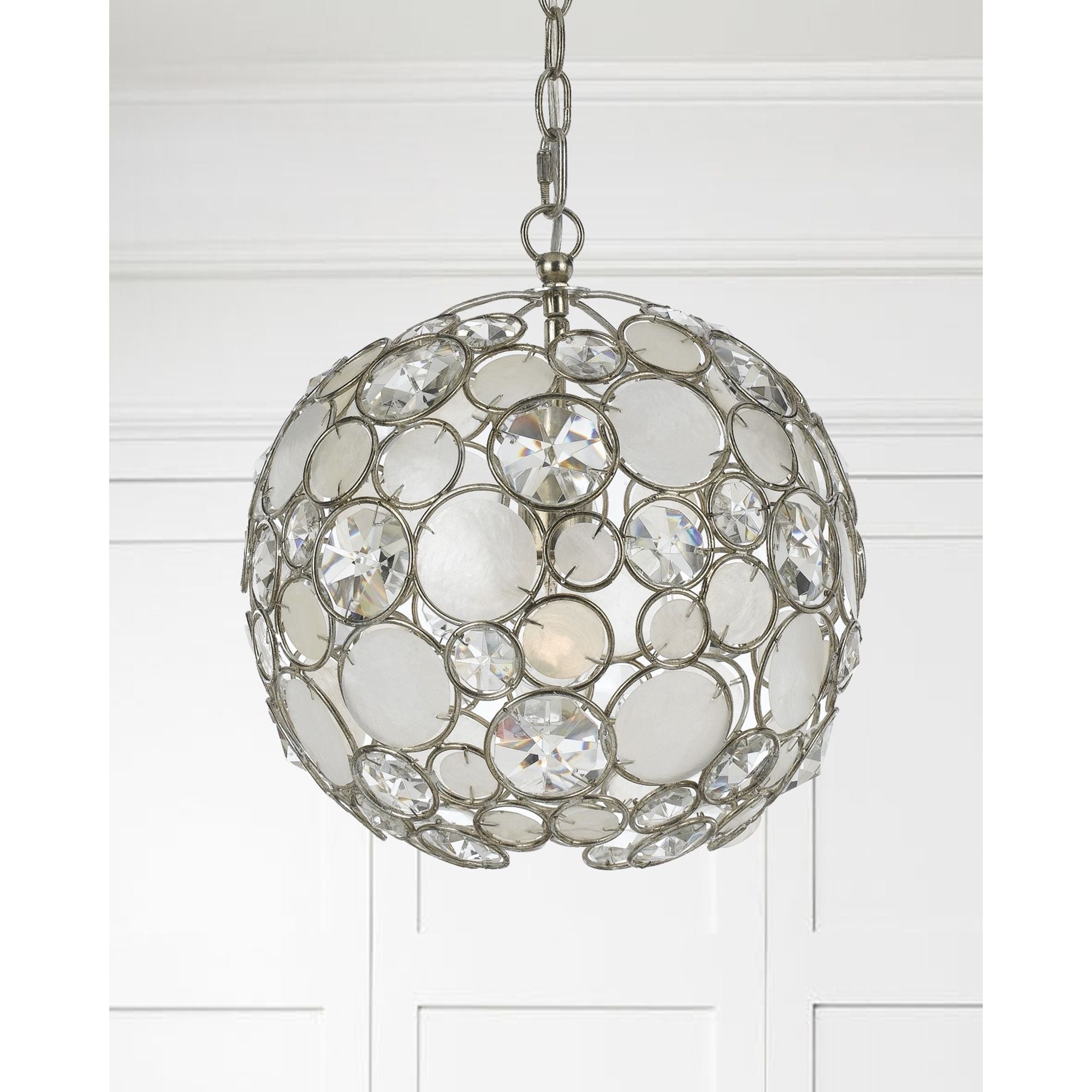 Palla 1 Light Antique Silver Sphere Pendant Hand Cut Crystal 13"W x 14"H x 13"D