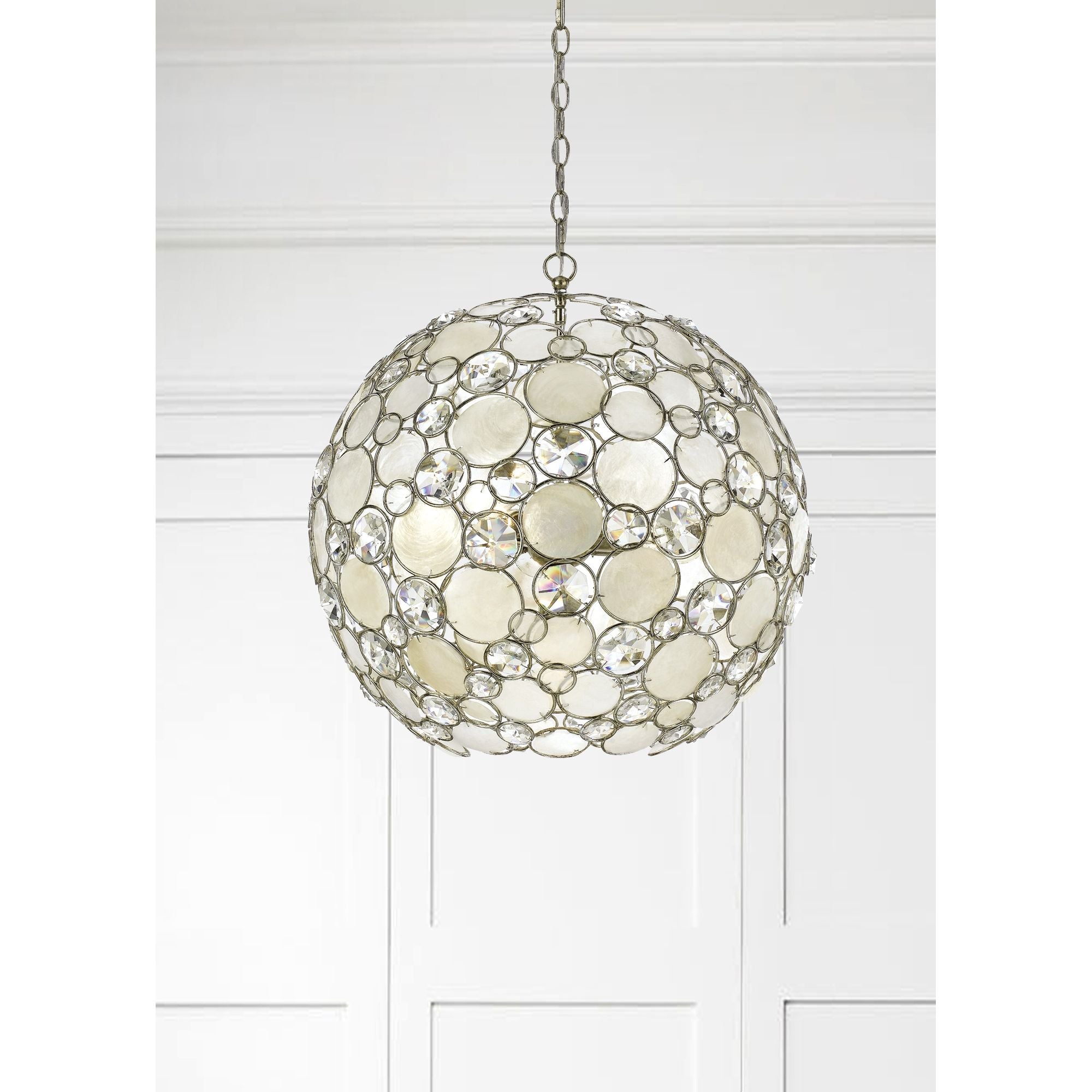 Palla 6 Light Antique Silver Sphere Pendant Hand Cut Crystal 22"W x 22"H x 22"D