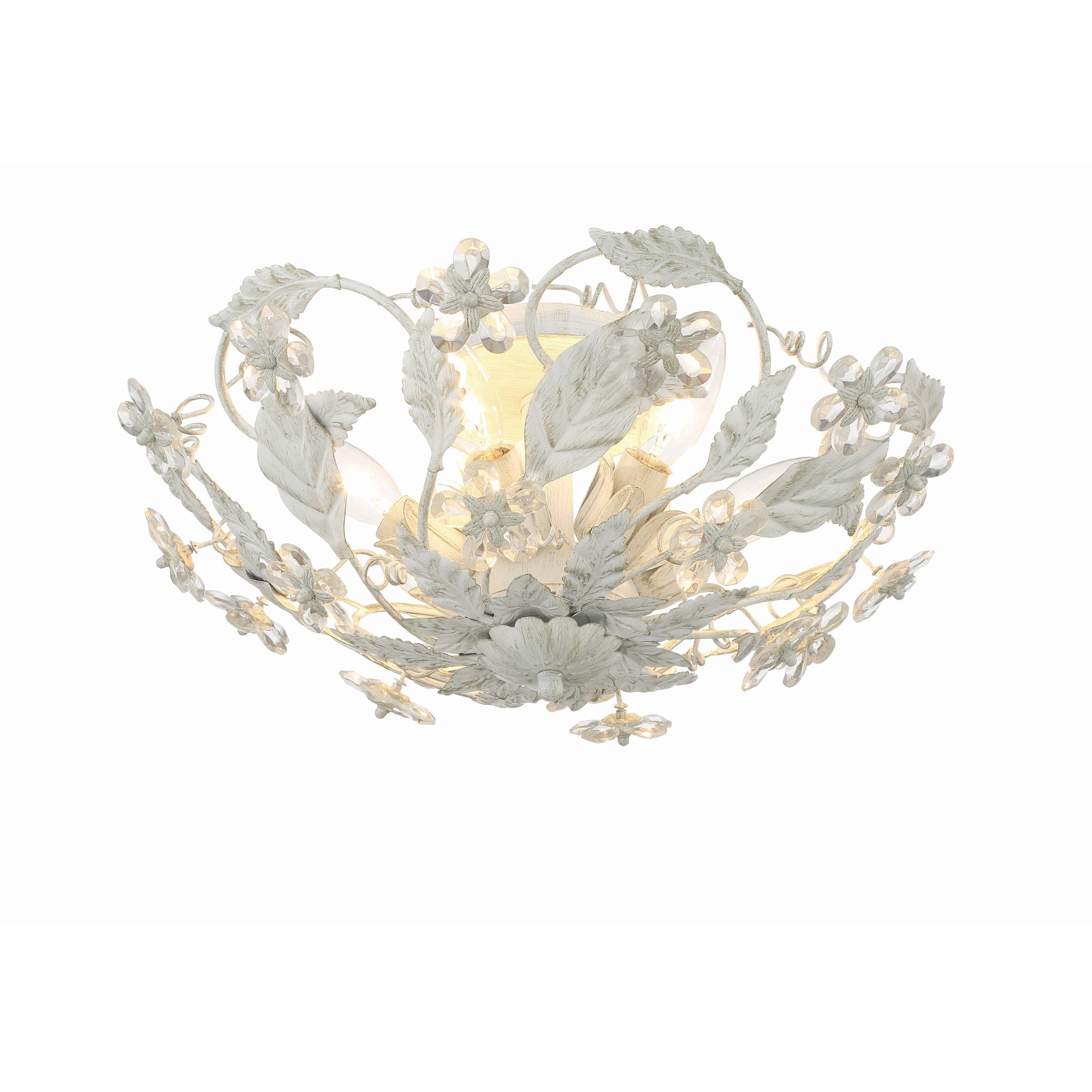 Paris Market 6 Light Antique White Semi Flush Mount Hand Cut Crystal 16"W x 8.5"H x 16"D