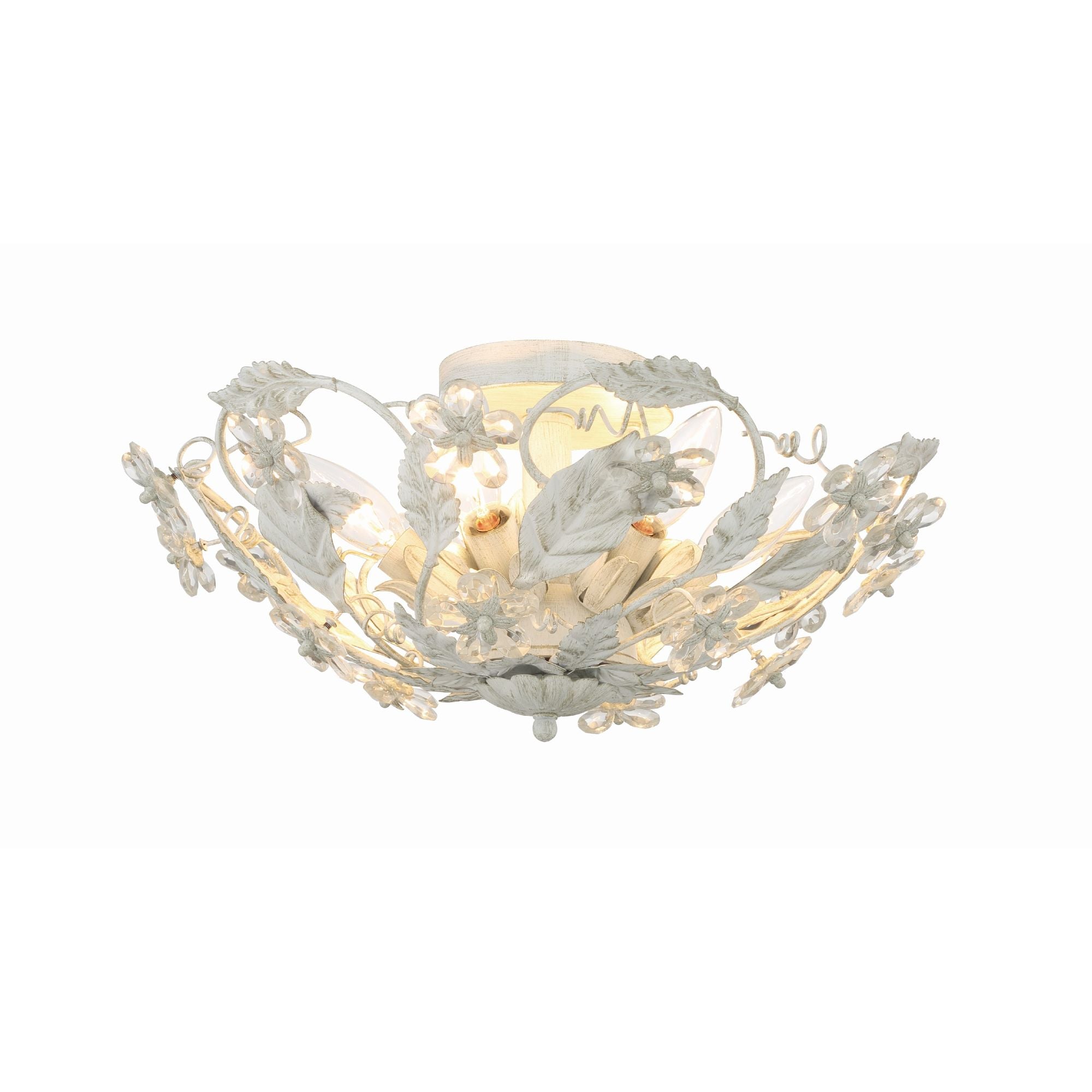 Paris Market 6 Light Antique White Semi Flush Mount Hand Cut Crystal 16"W x 8.5"H x 16"D