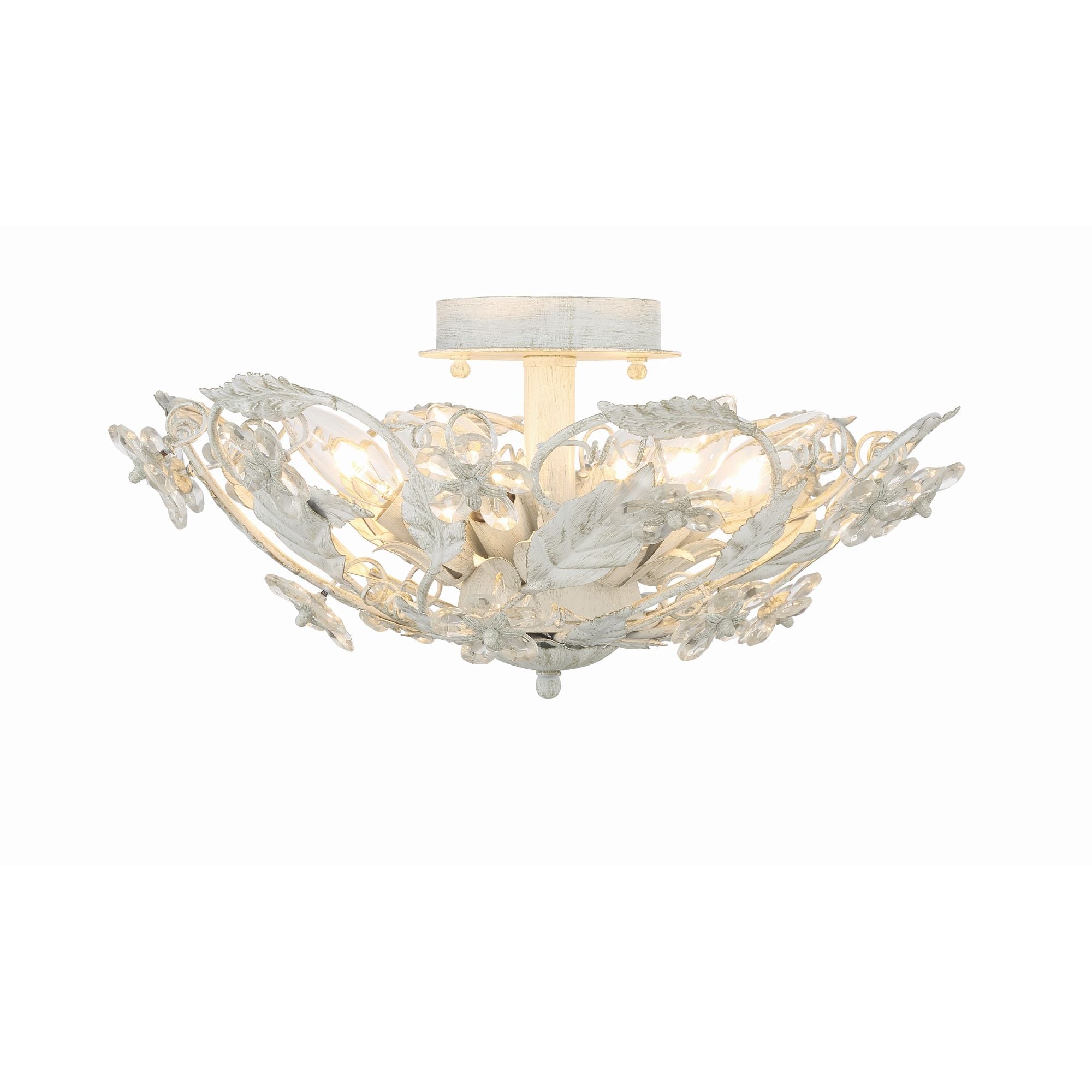 Paris Market 6 Light Antique White Semi Flush Mount Hand Cut Crystal 16"W x 8.5"H x 16"D