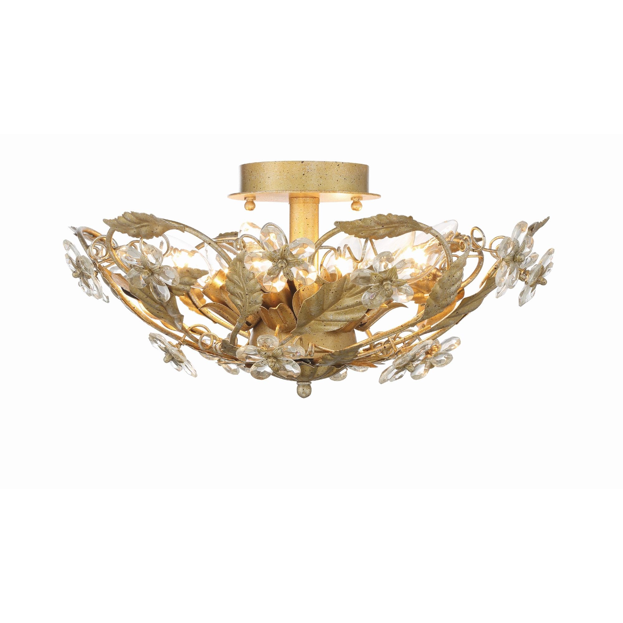 Paris Market 6 Light Gold Leaf Semi Flush Mount Hand Cut Crystal 16"W x 8.5"H x 16"D