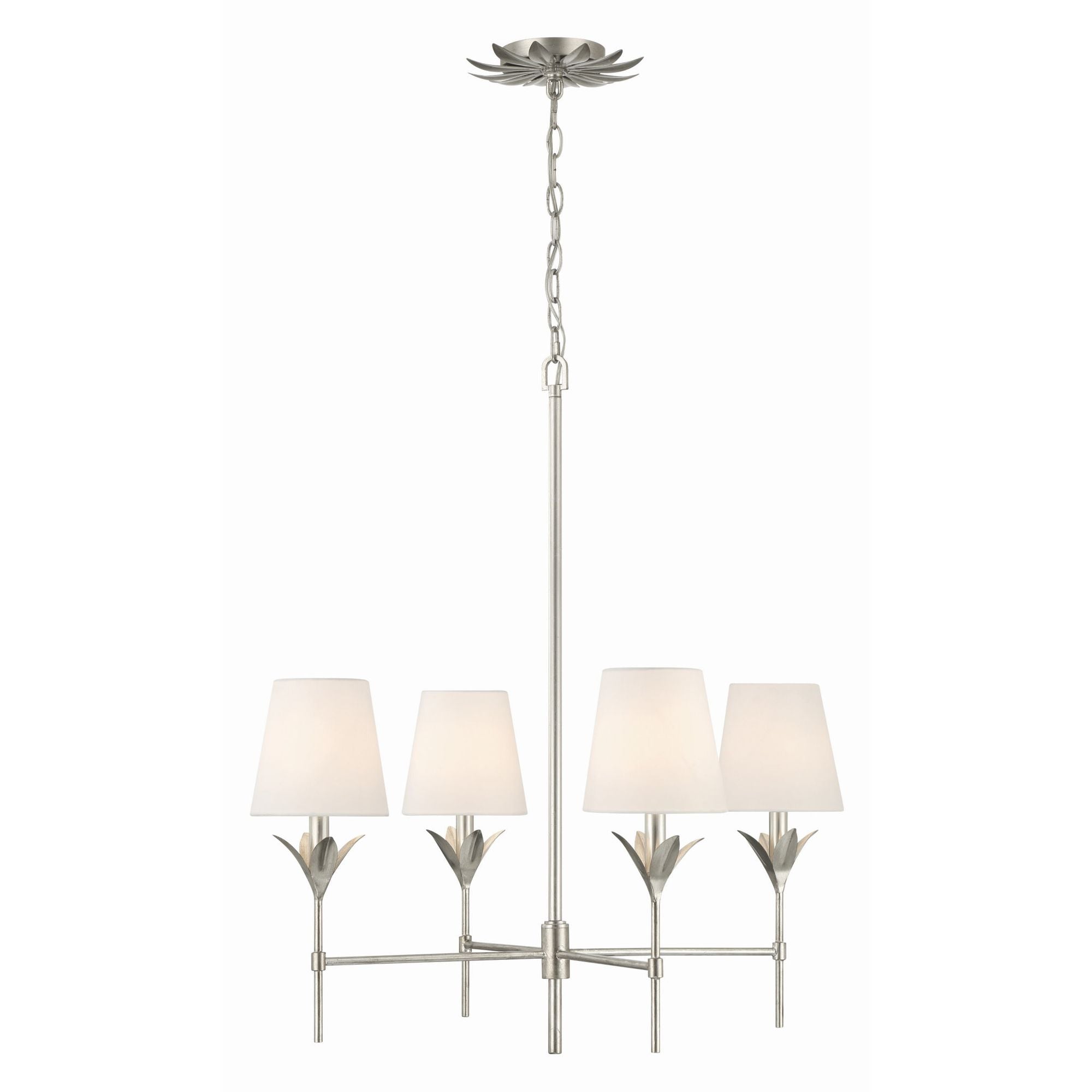 Broche 4 Light Antique Silver Chandelier Silk Shade 28"W x 28"H x 28"D
