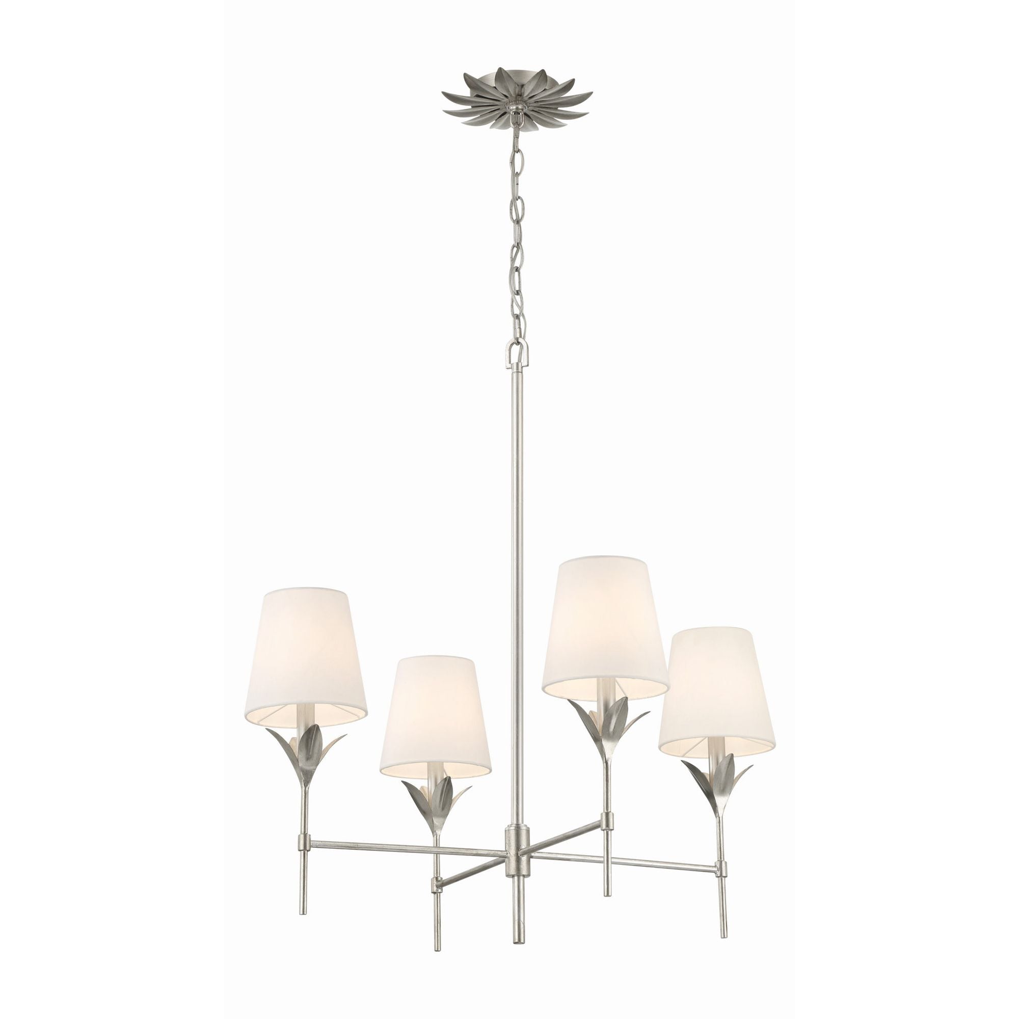 Broche 4 Light Antique Silver Chandelier Silk Shade 28"W x 28"H x 28"D