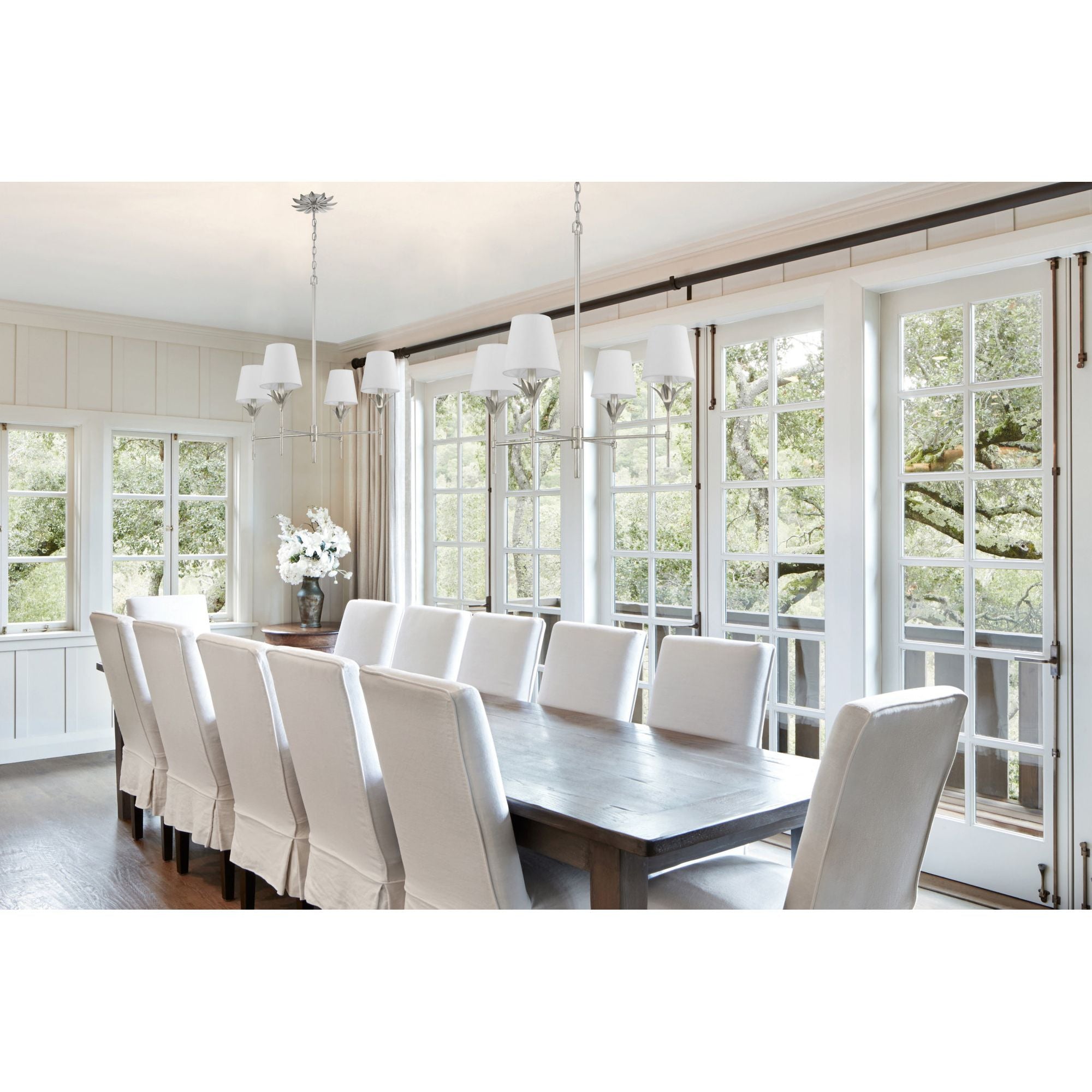 Broche 4 Light Antique Silver Chandelier Silk Shade 28"W x 28"H x 28"D